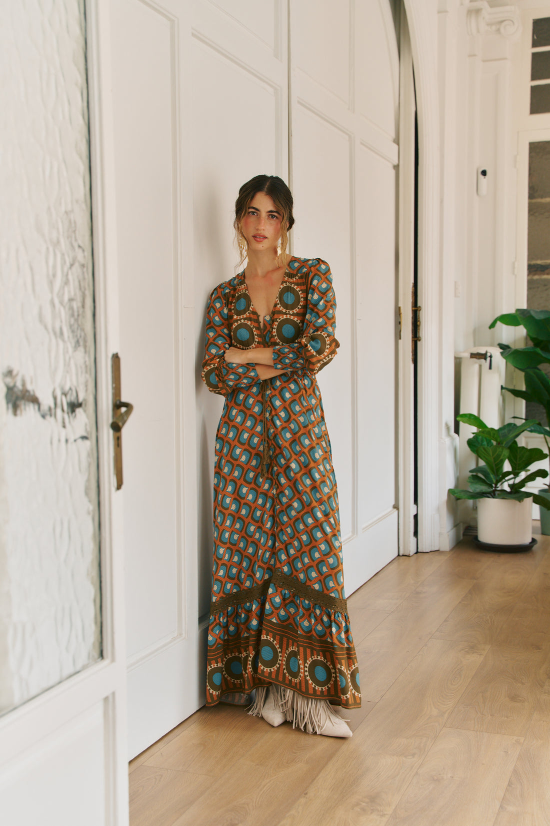 SABRINA Indiana Maxi Dress in Geo Sun Print