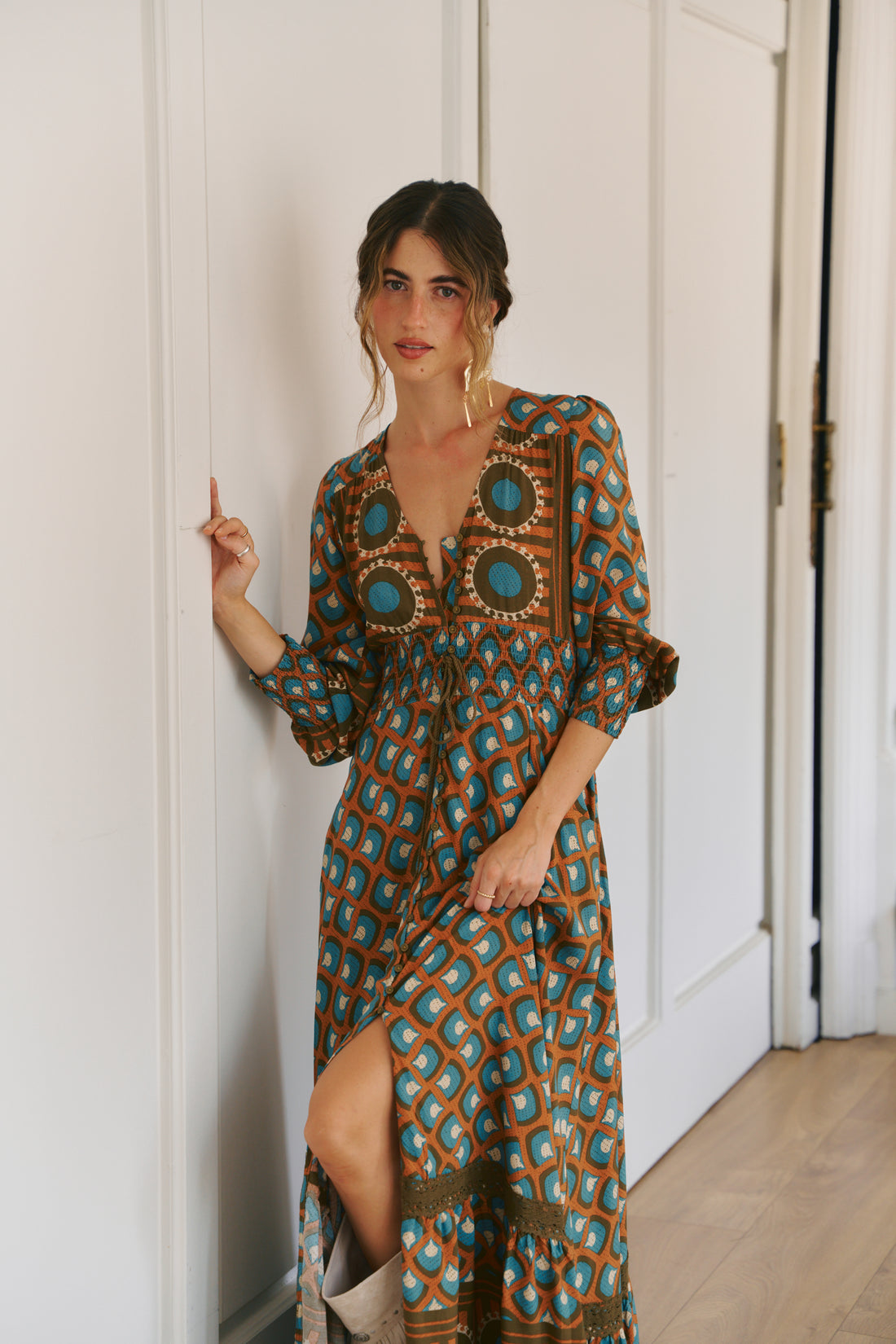 SABRINA Indiana Maxi Dress in Geo Sun Print