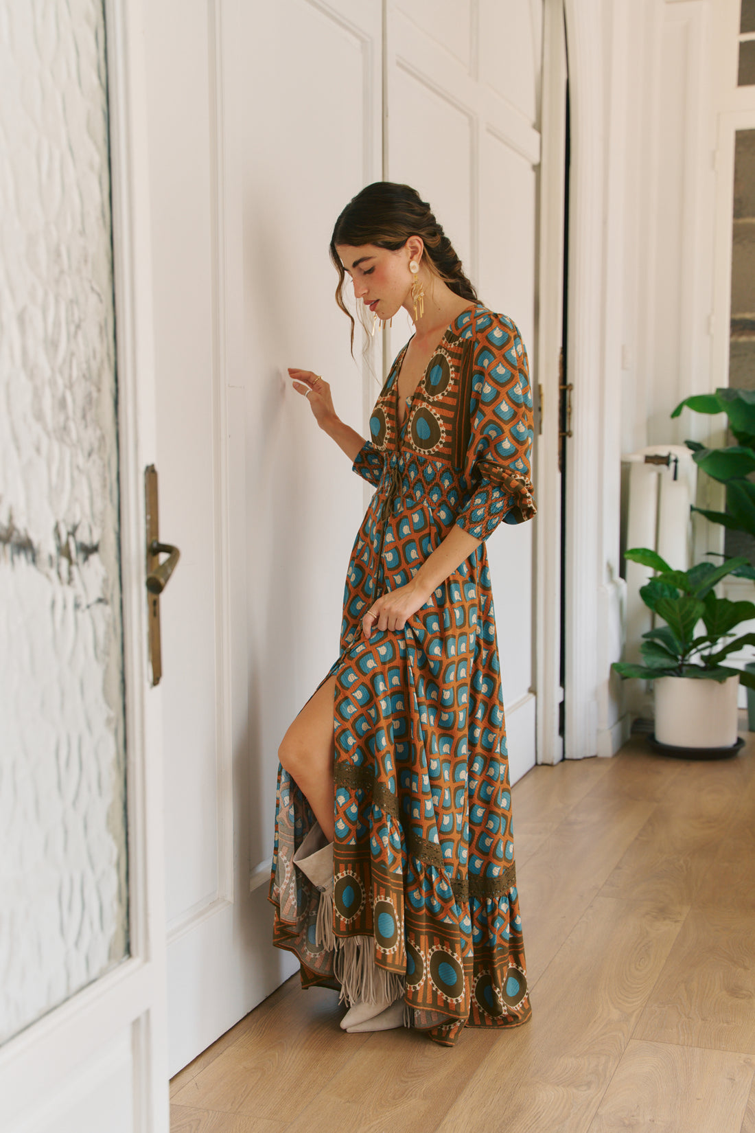 SABRINA Indiana Maxi Dress in Geo Sun Print