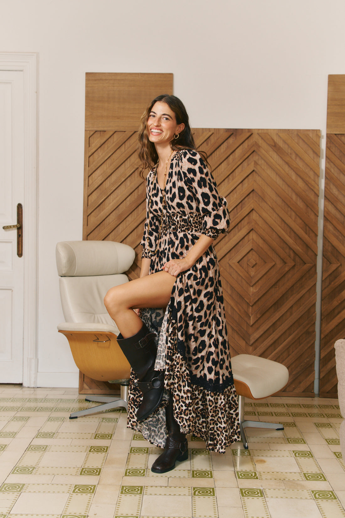 SABRINA Indiana Maxi Dress in Natural Leopard Print