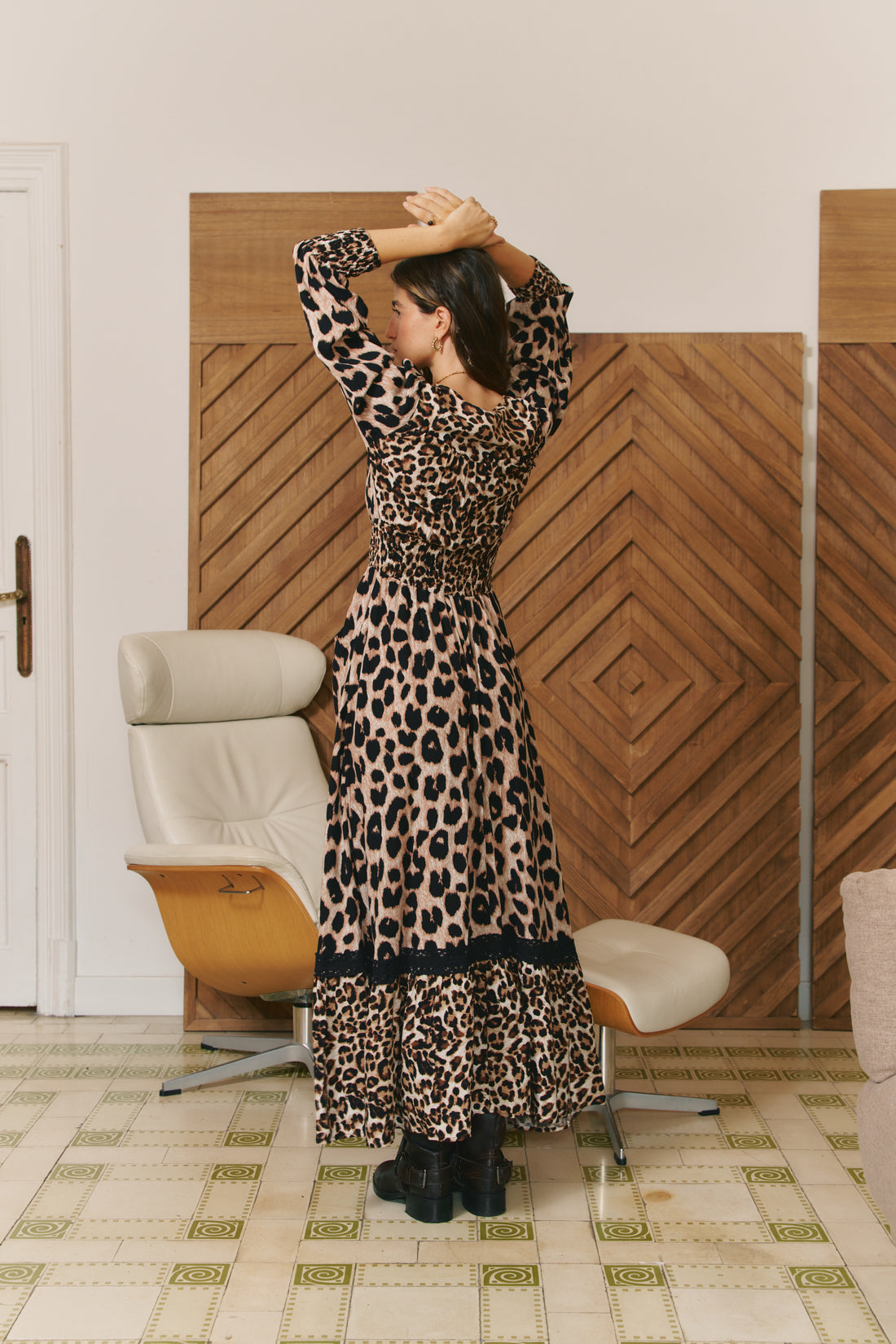SABRINA Indiana Maxi Dress in Natural Leopard Print