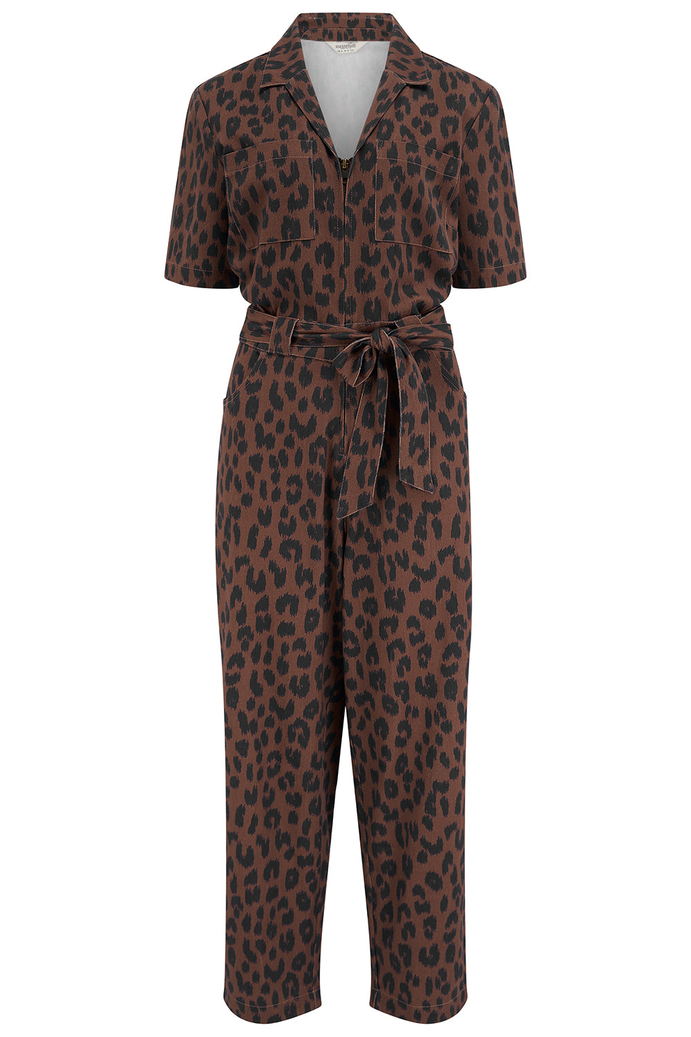 MEREDITH Organic Cotton Denim Jumpsuit in Leopard Print
