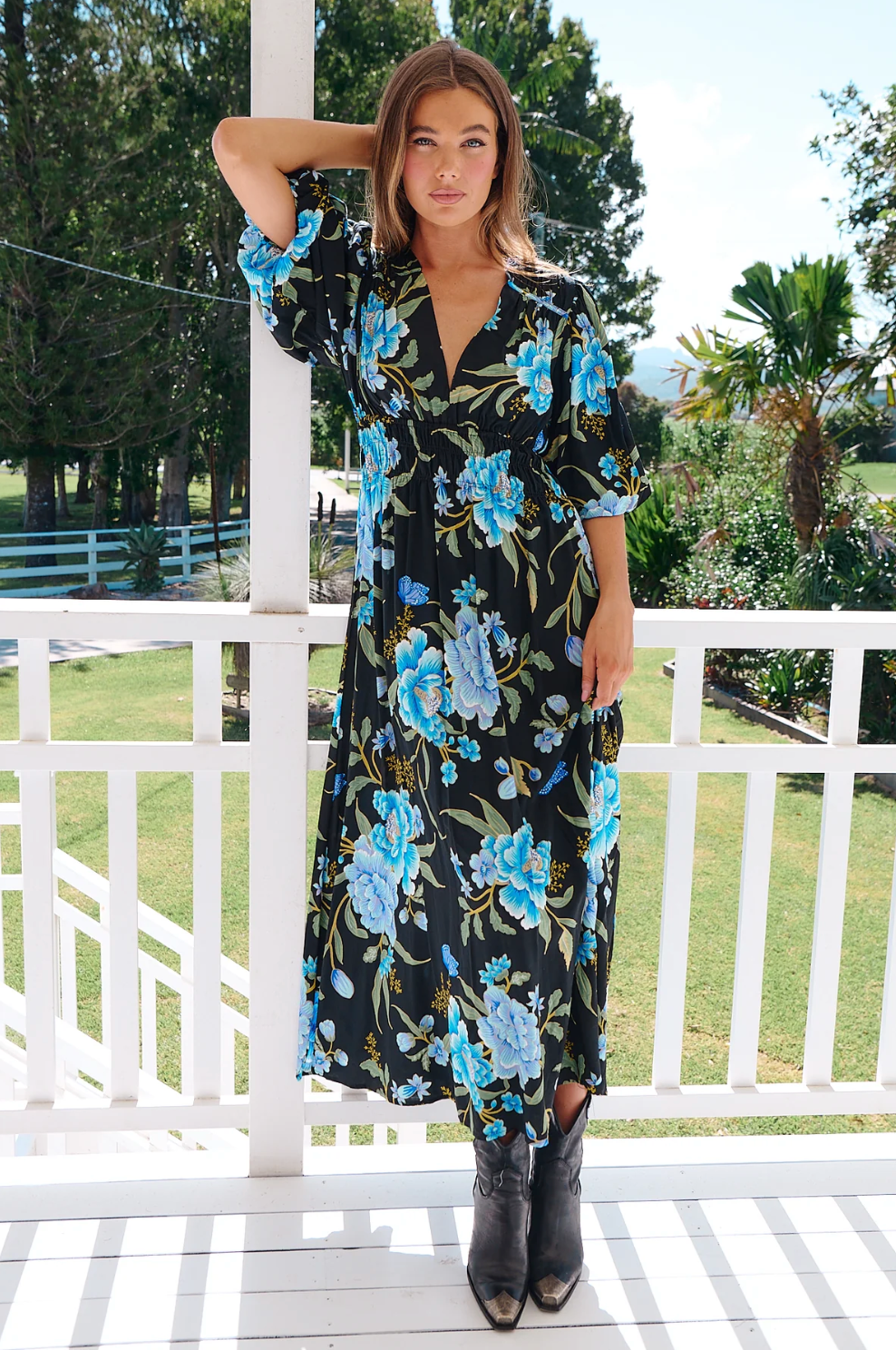 Sonya Dress in Blue Winter Blossom Print