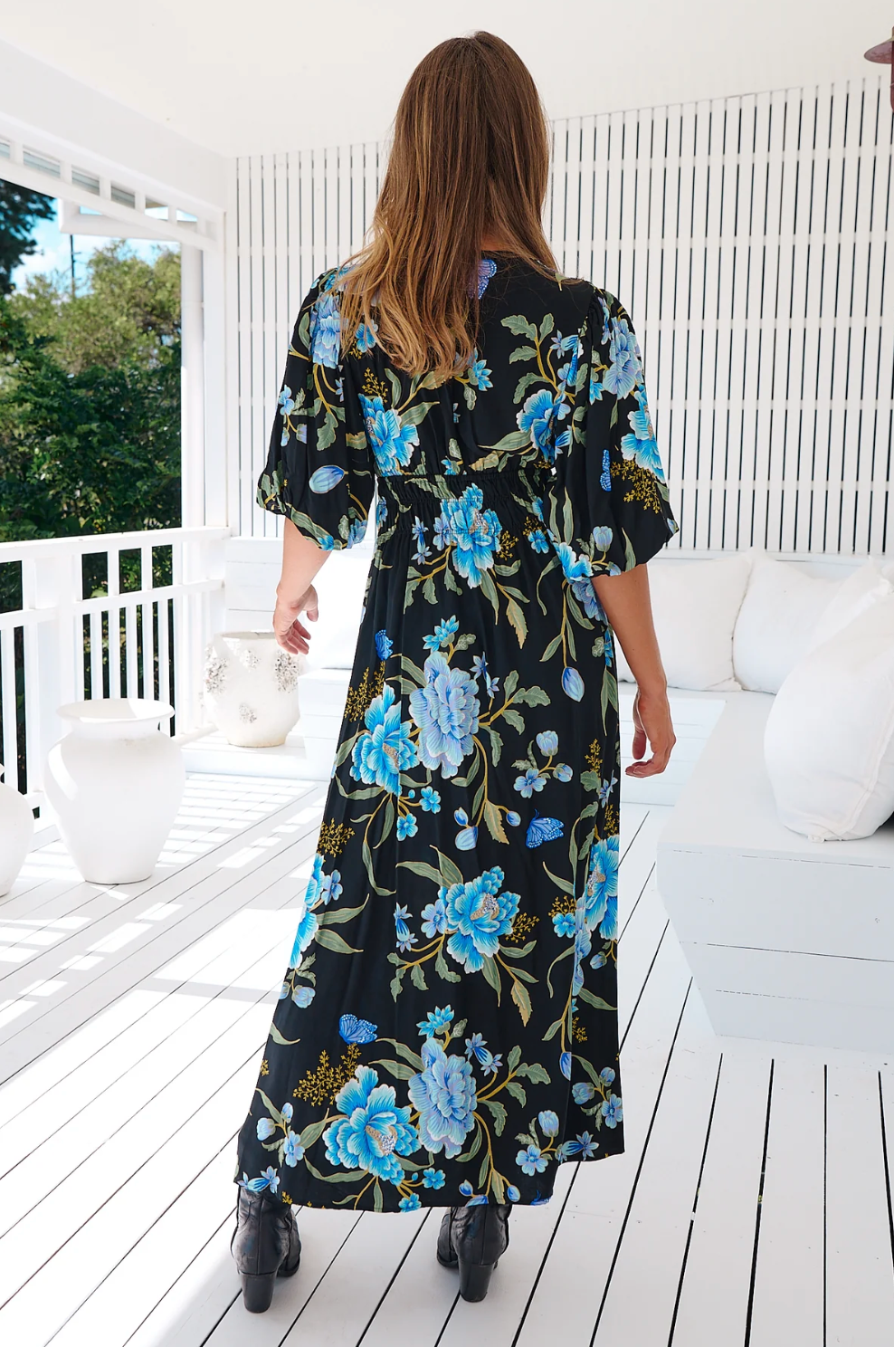 Sonya Dress in Blue Winter Blossom Print