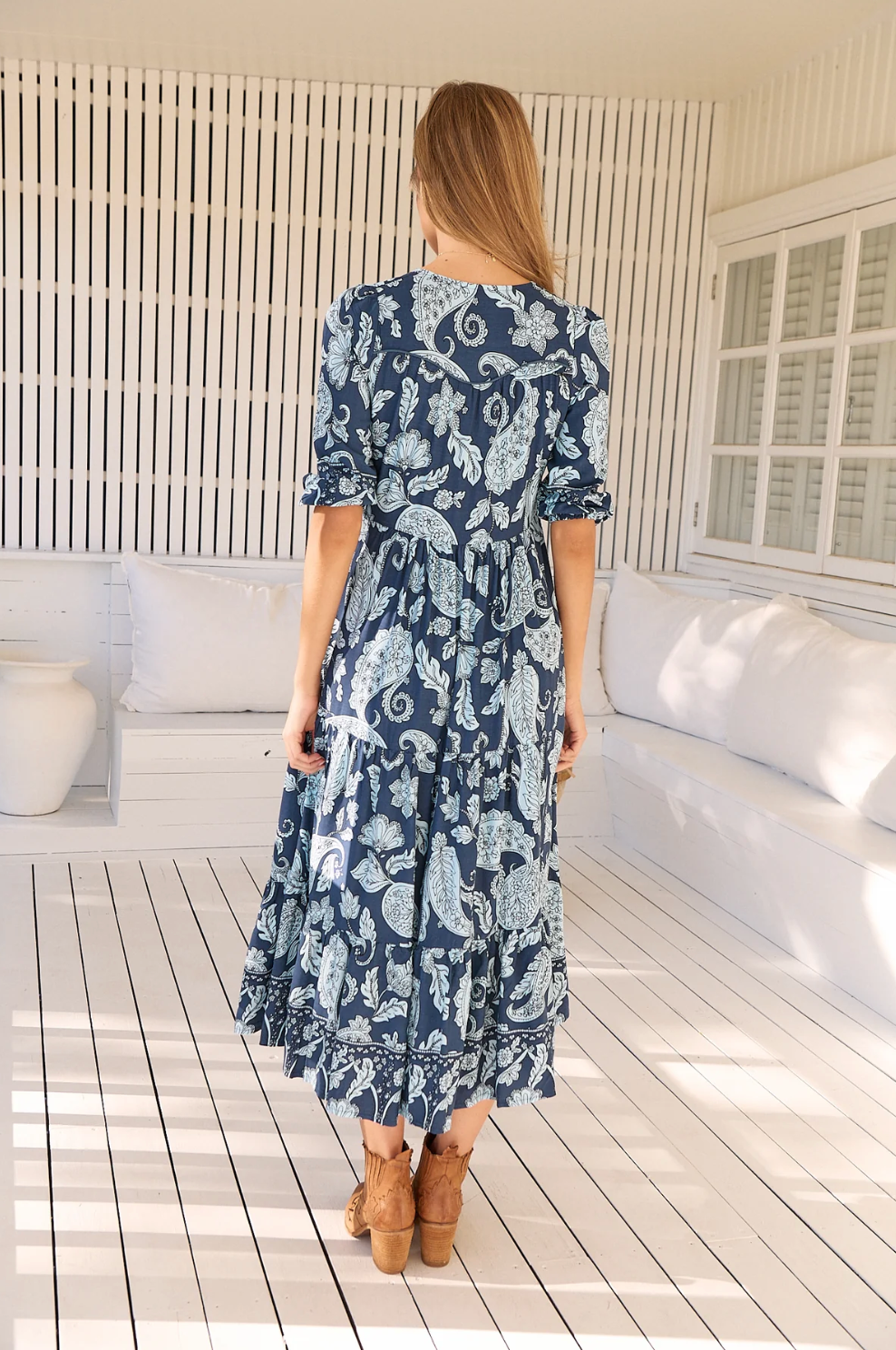 Eve Dress in Blue Navy Paisley Path Print