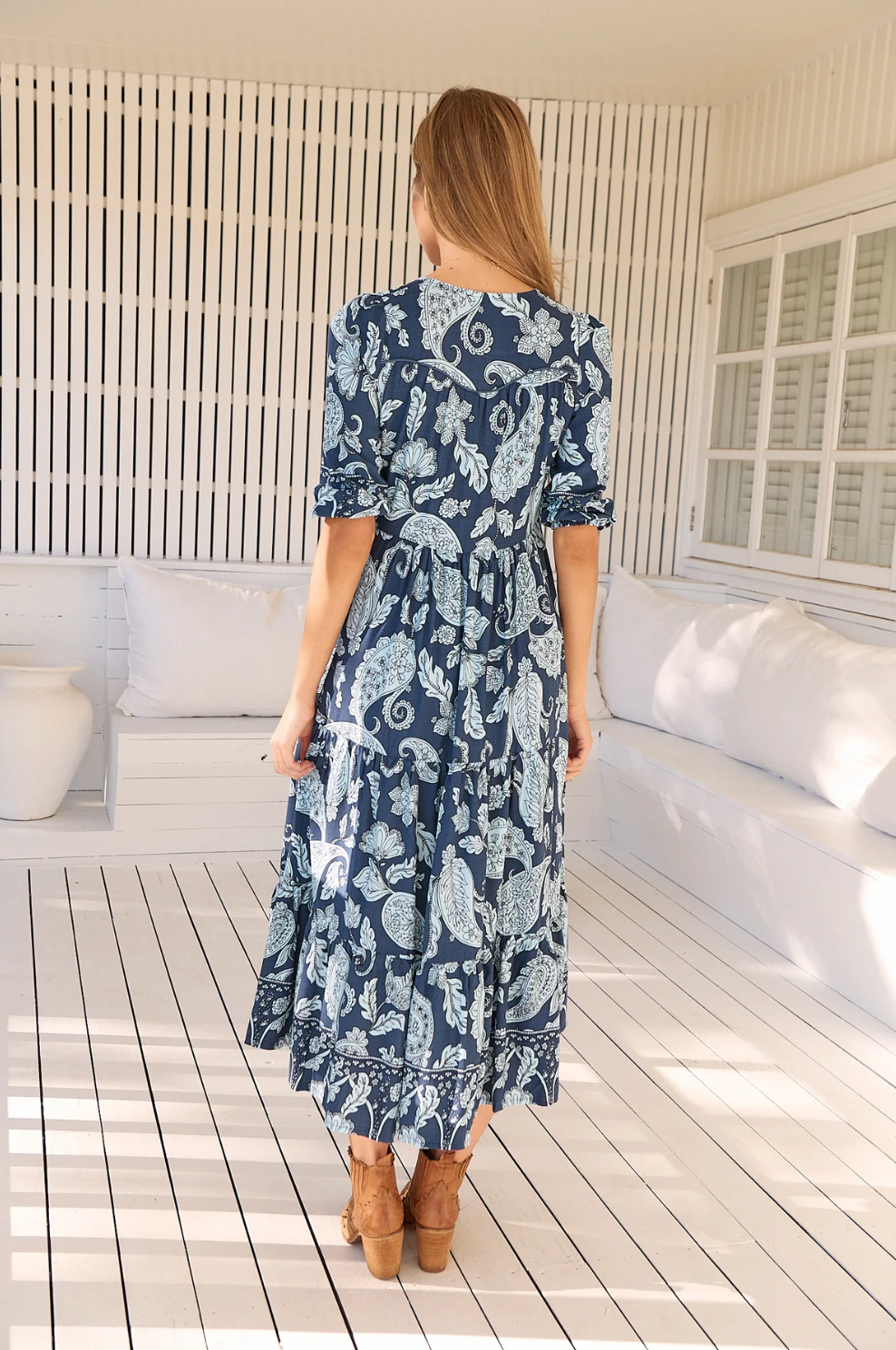 Eve Dress in Blue Navy Paisley Path Print