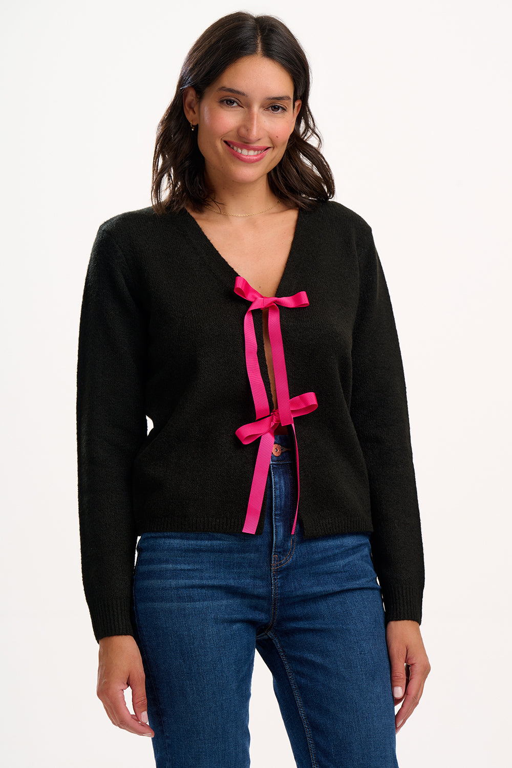 PHILY Black Cardigan With Pink Ribbon Bows