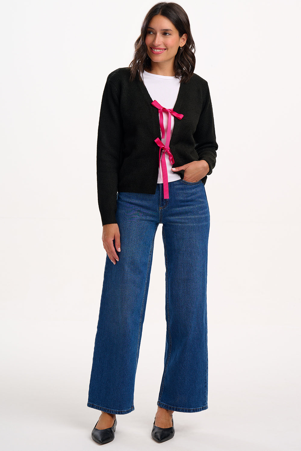 PHILY Black Cardigan With Pink Ribbon Bows
