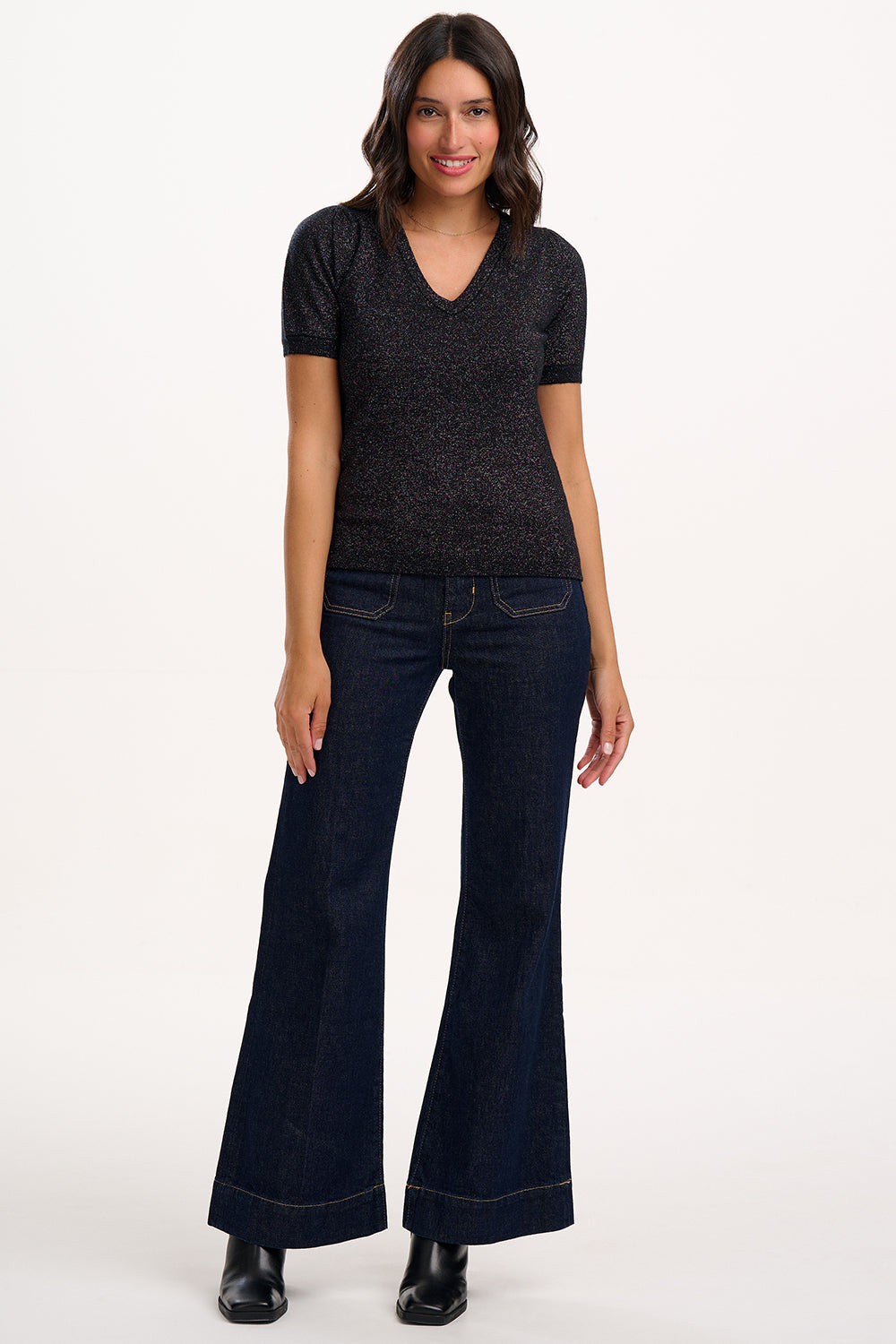 BLOSSOM Metallic Black Knit Top