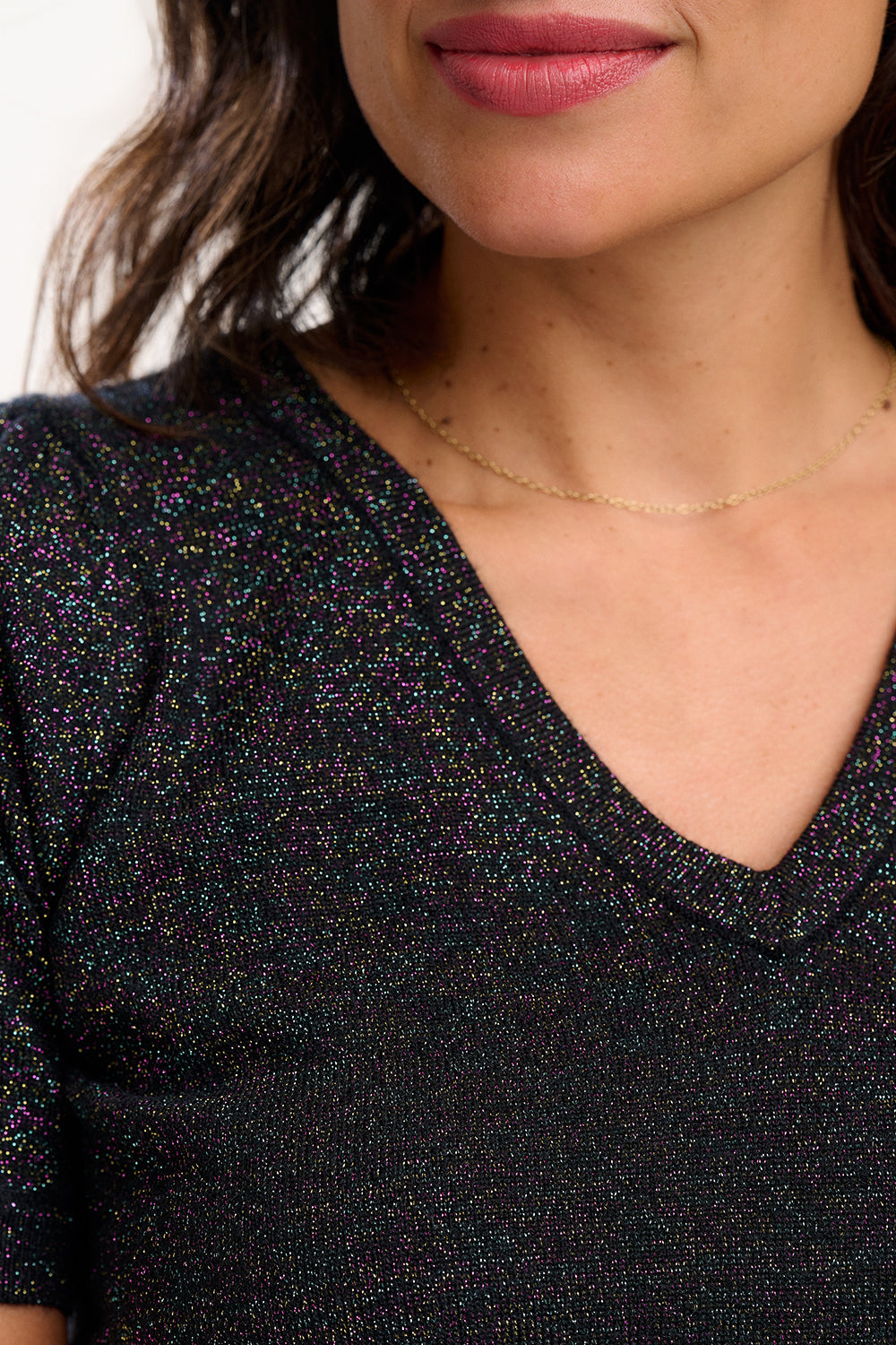 BLOSSOM Metallic Black Knit Top