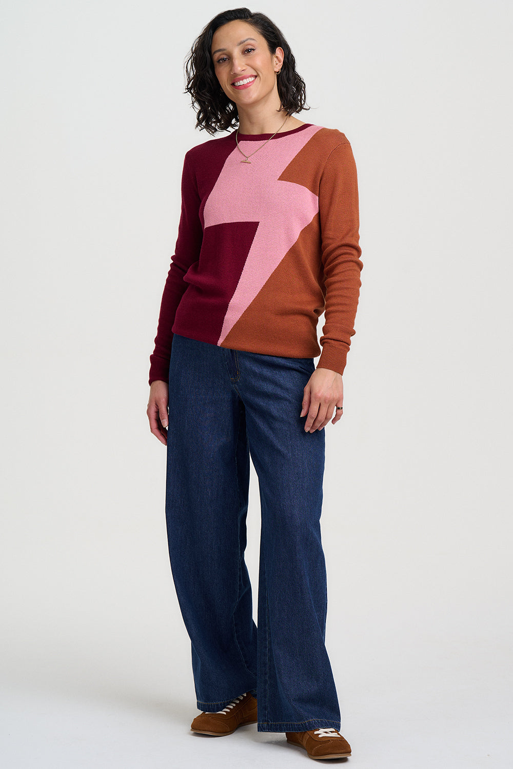 Rita Lightning Bowie Jumper in Pink and Burgundy