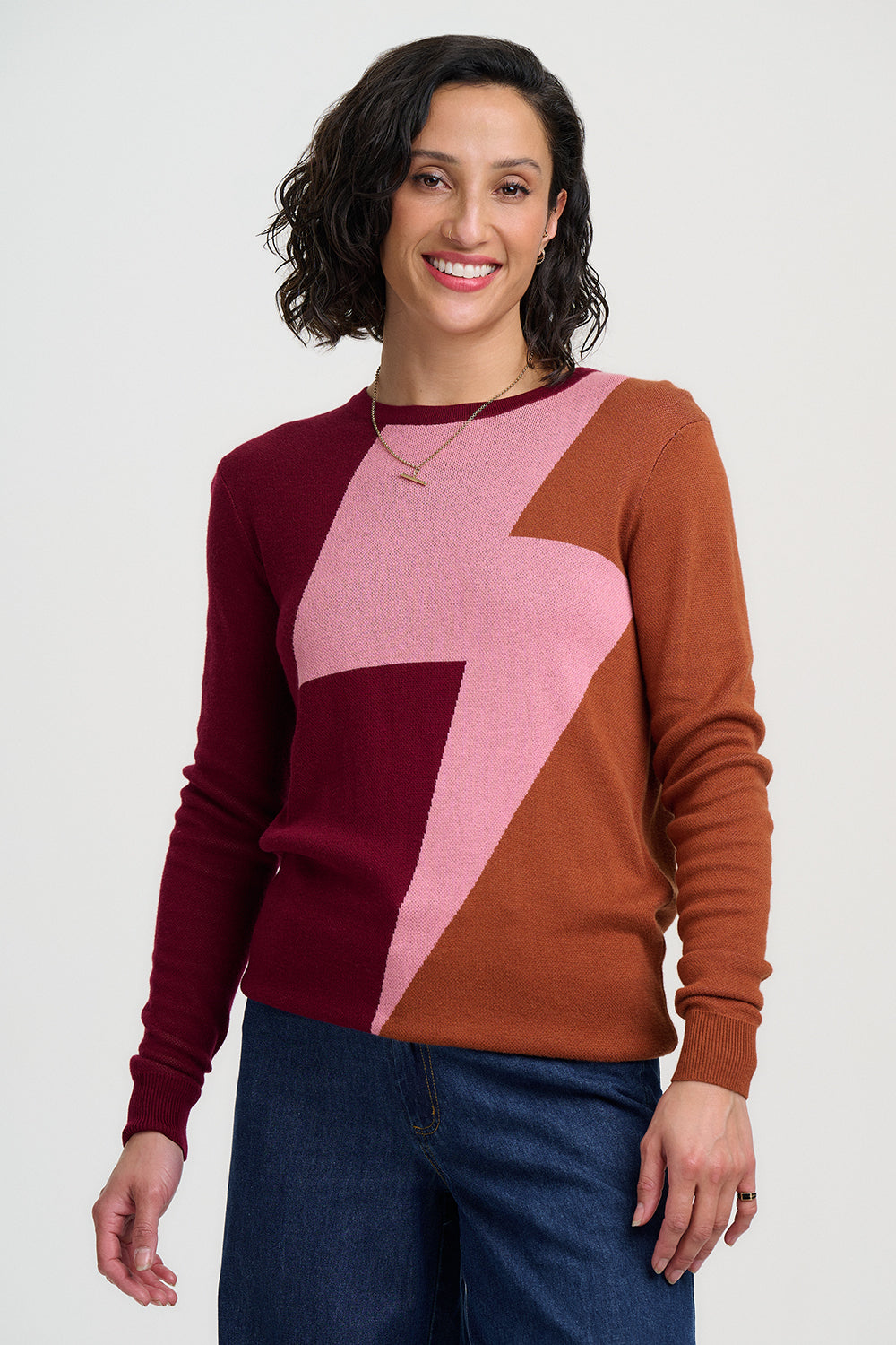 Rita Lightning Bowie Jumper in Pink and Burgundy