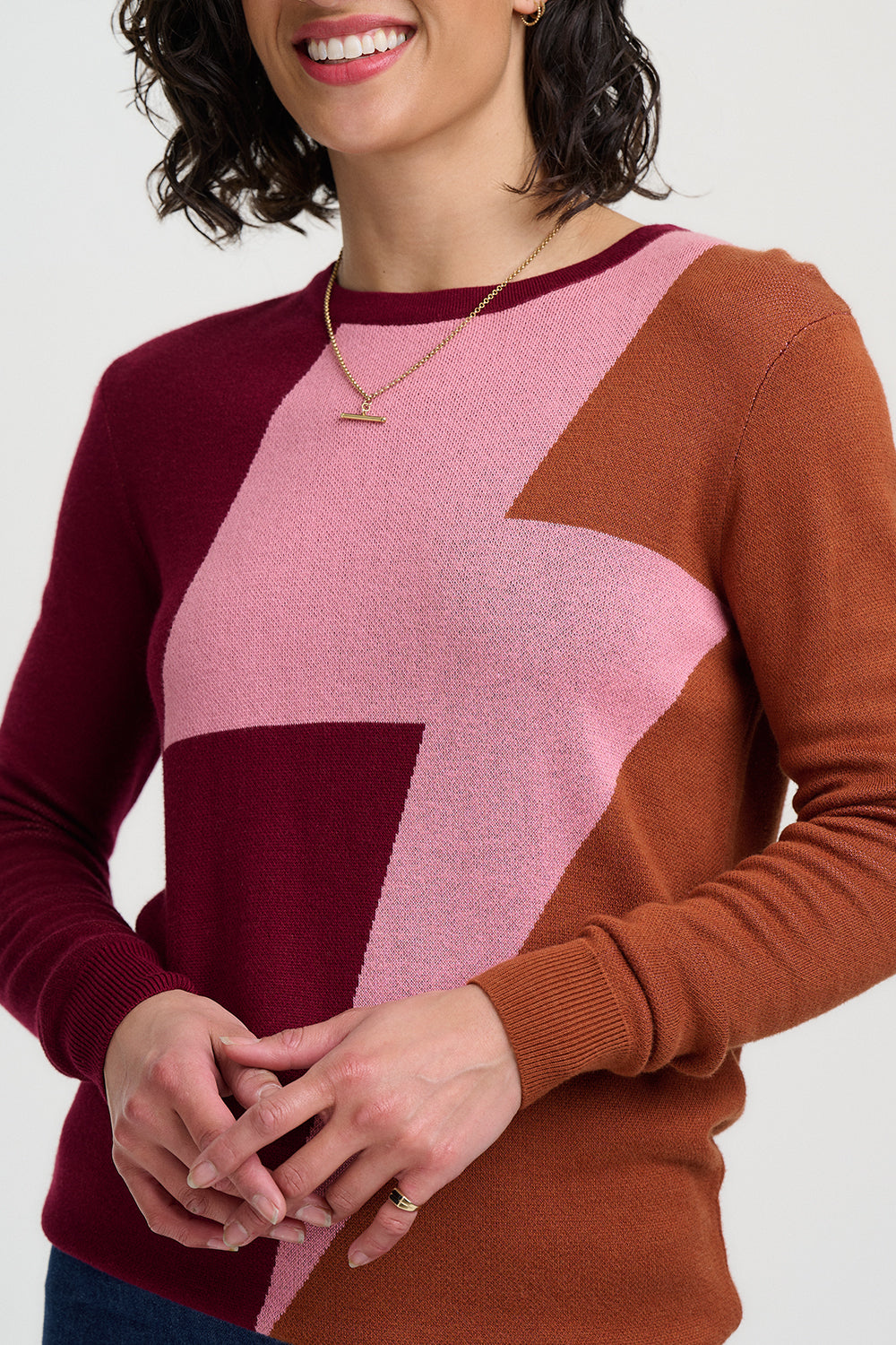 Rita Lightning Bowie Jumper in Pink and Burgundy