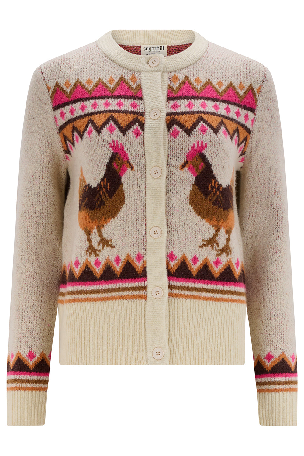 LARISSA Cardigan in Farm Chickens Print