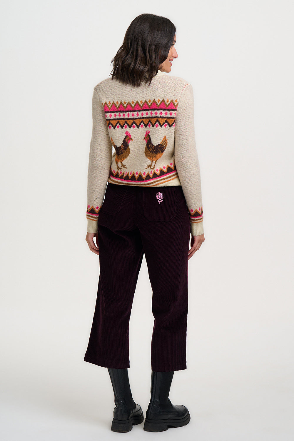 LARISSA Cardigan in Farm Chickens Print