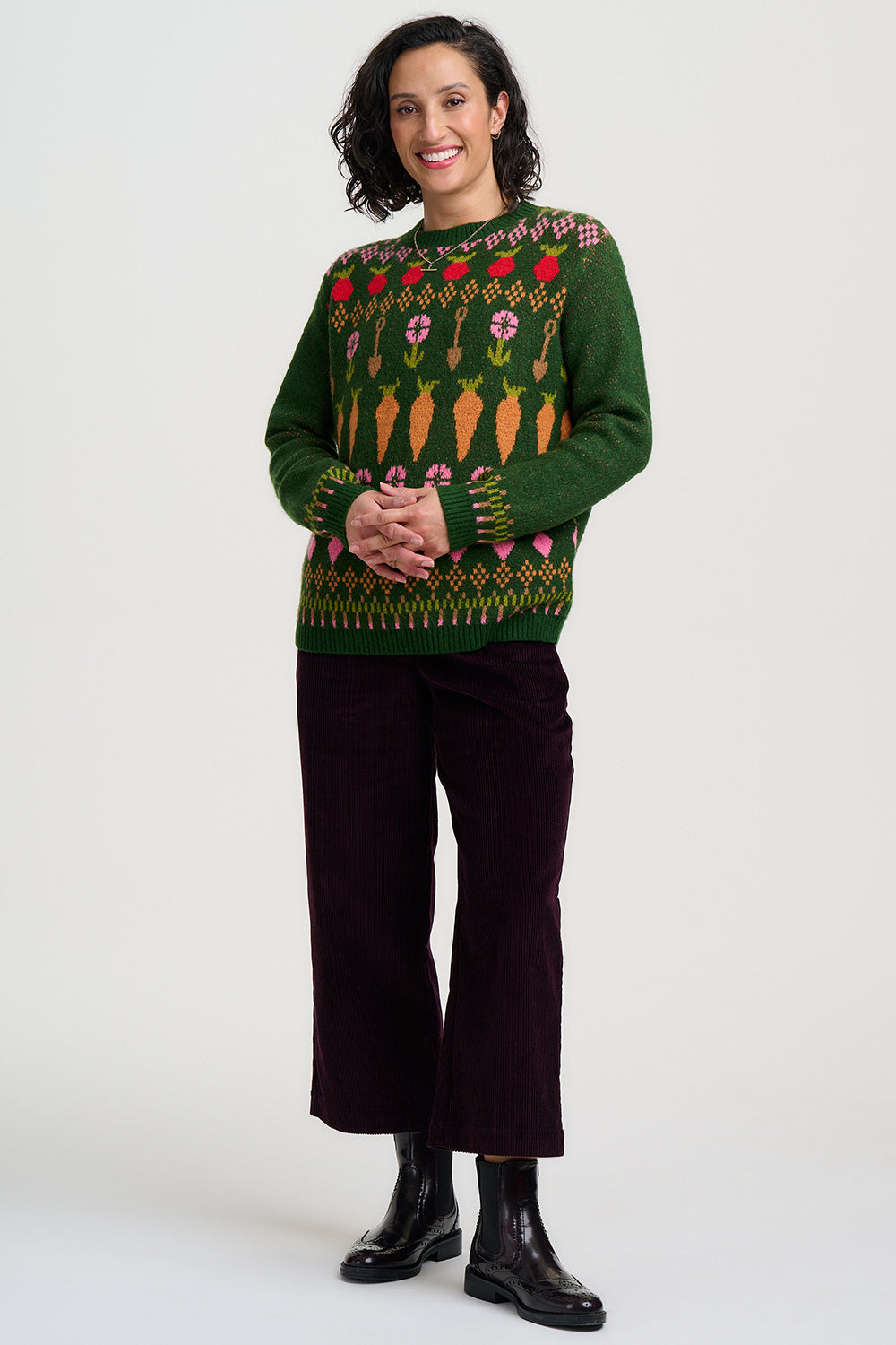 Allotment Laverne Jumper in Green Veggies Print