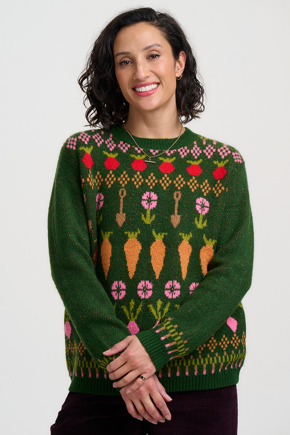 Allotment Laverne Jumper in Green Veggies Print