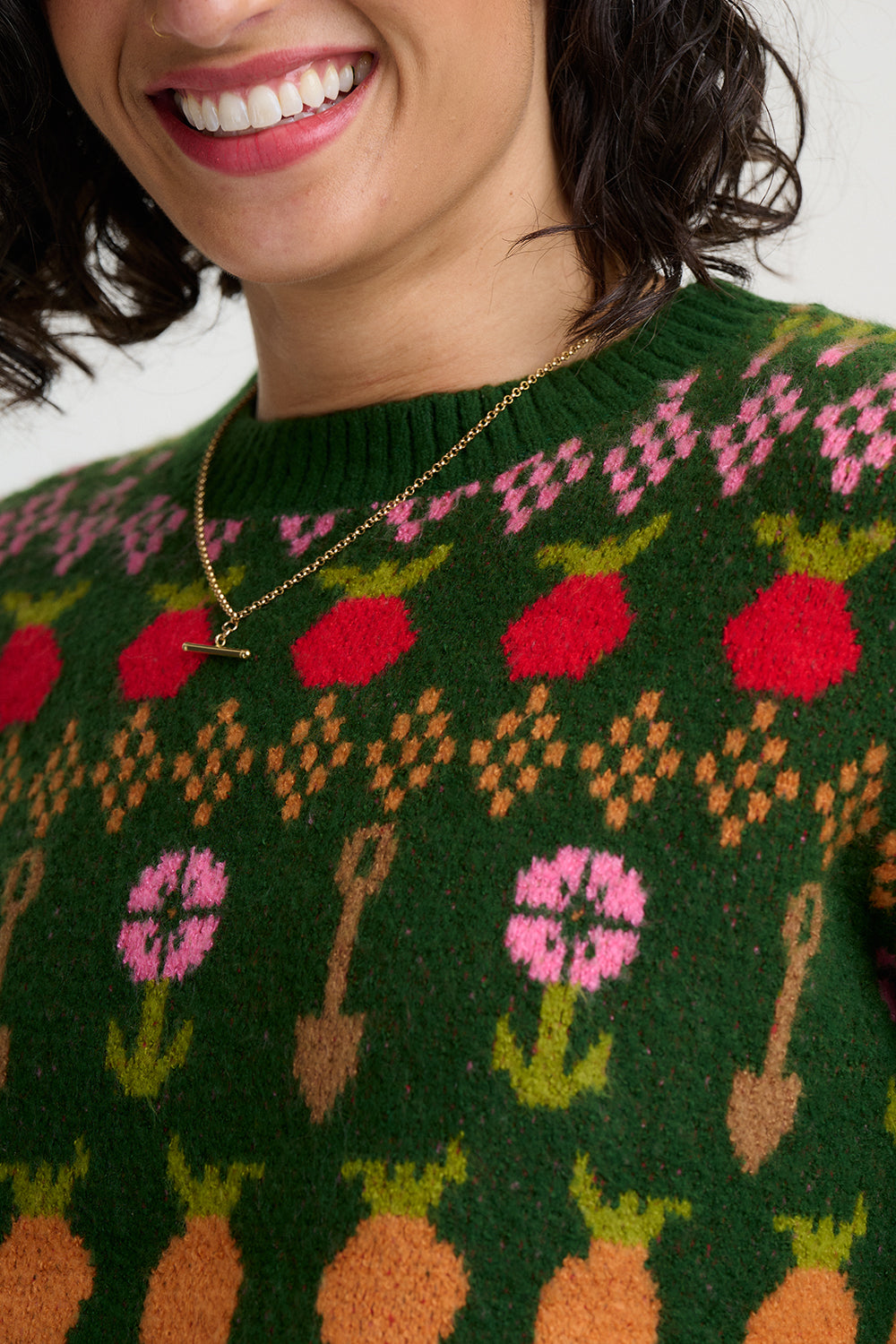 Allotment Laverne Jumper in Green Veggies Print