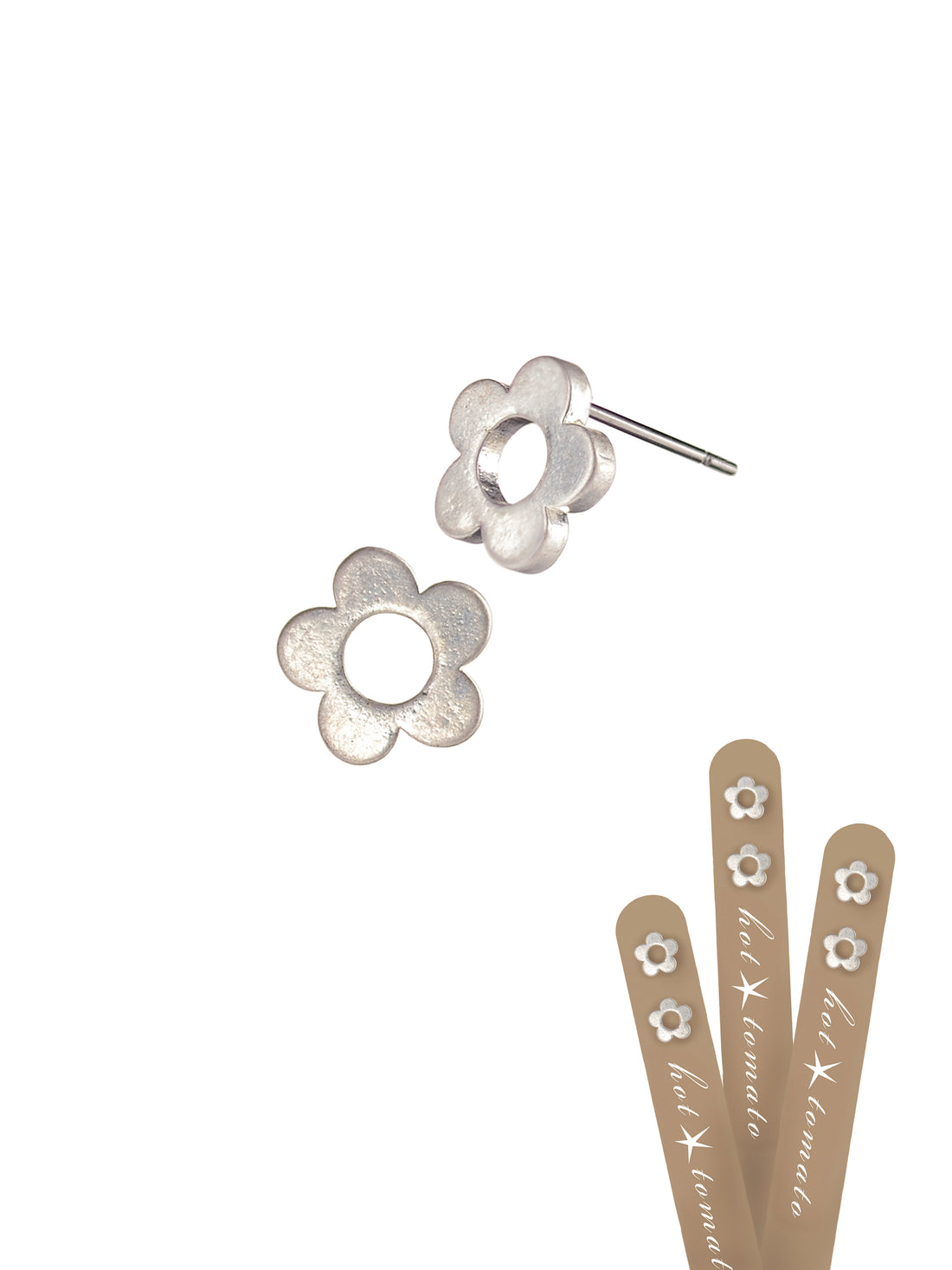 Flower Stud Lollipop Earrings in a Worn Silver Finish - LF804