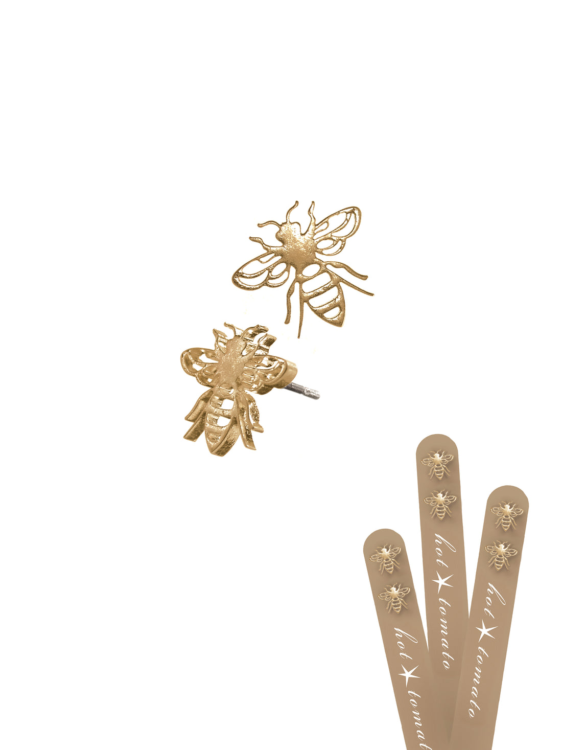Bee Outline Stud Lollipop Earrings in a Worn Gold Finish - LF809