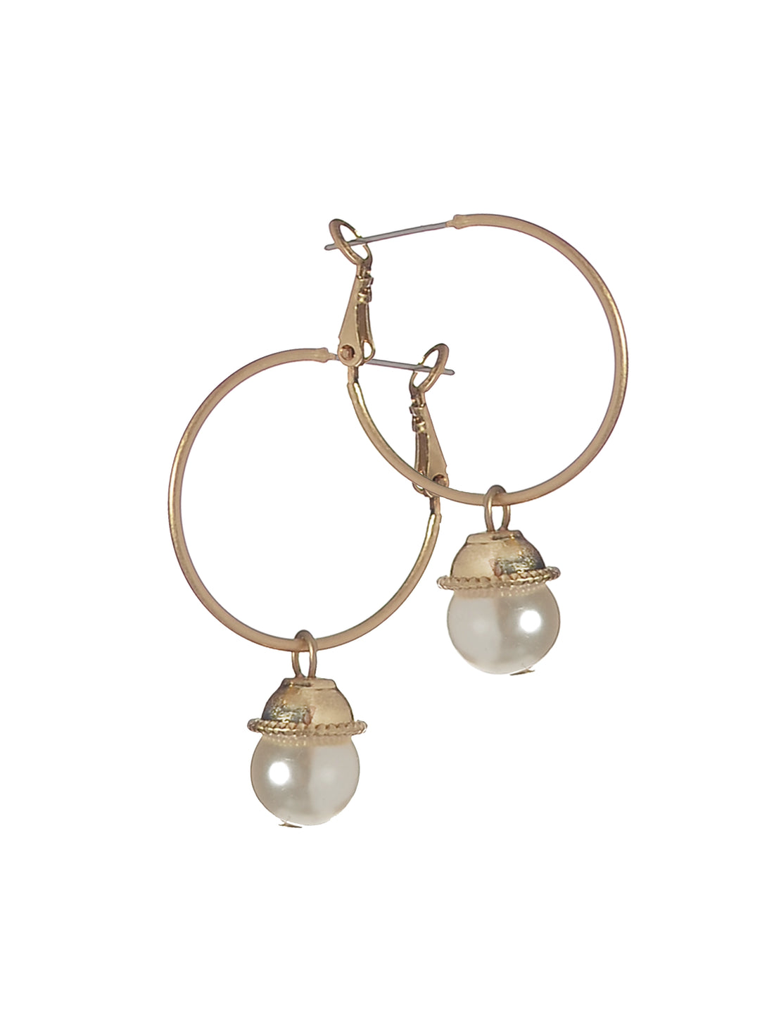 Pearl Drop Hoop Earrings in Worn Gold - LF868