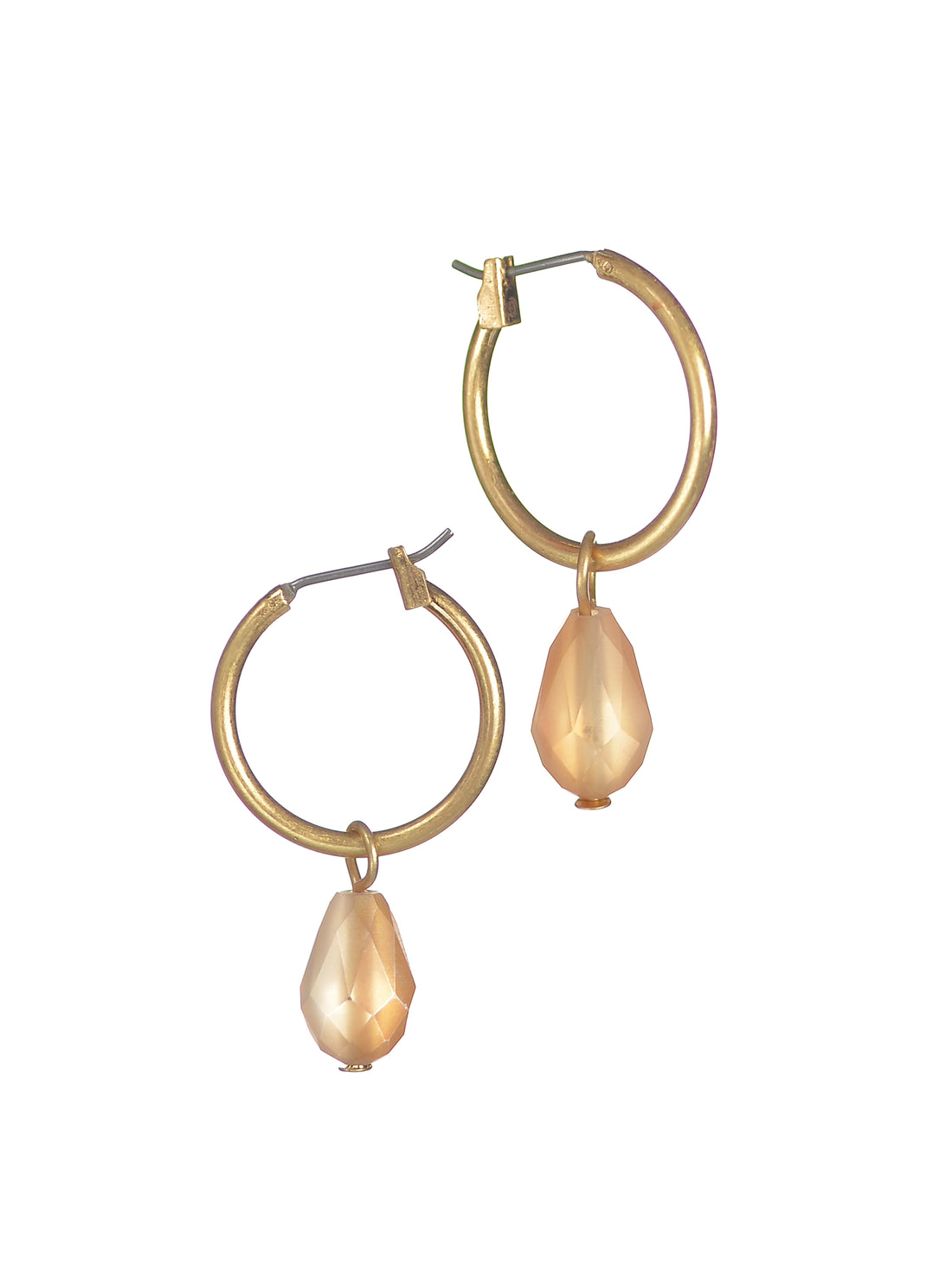 Gold Hoop Earring with Amber Teardrop Crystal - LF881