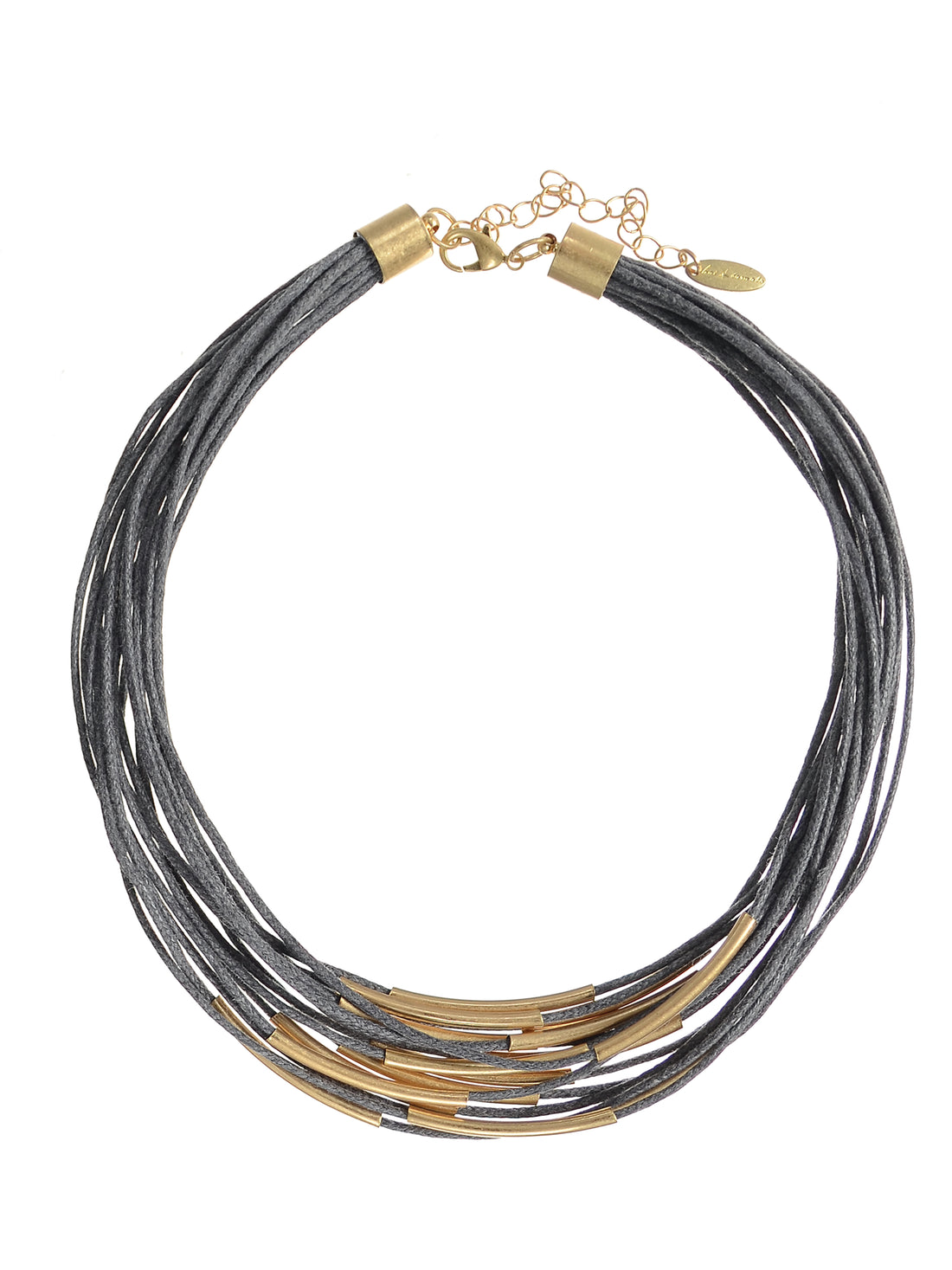 Multi Cord Tribe Necklace in Grey and Worn Gold - LF912