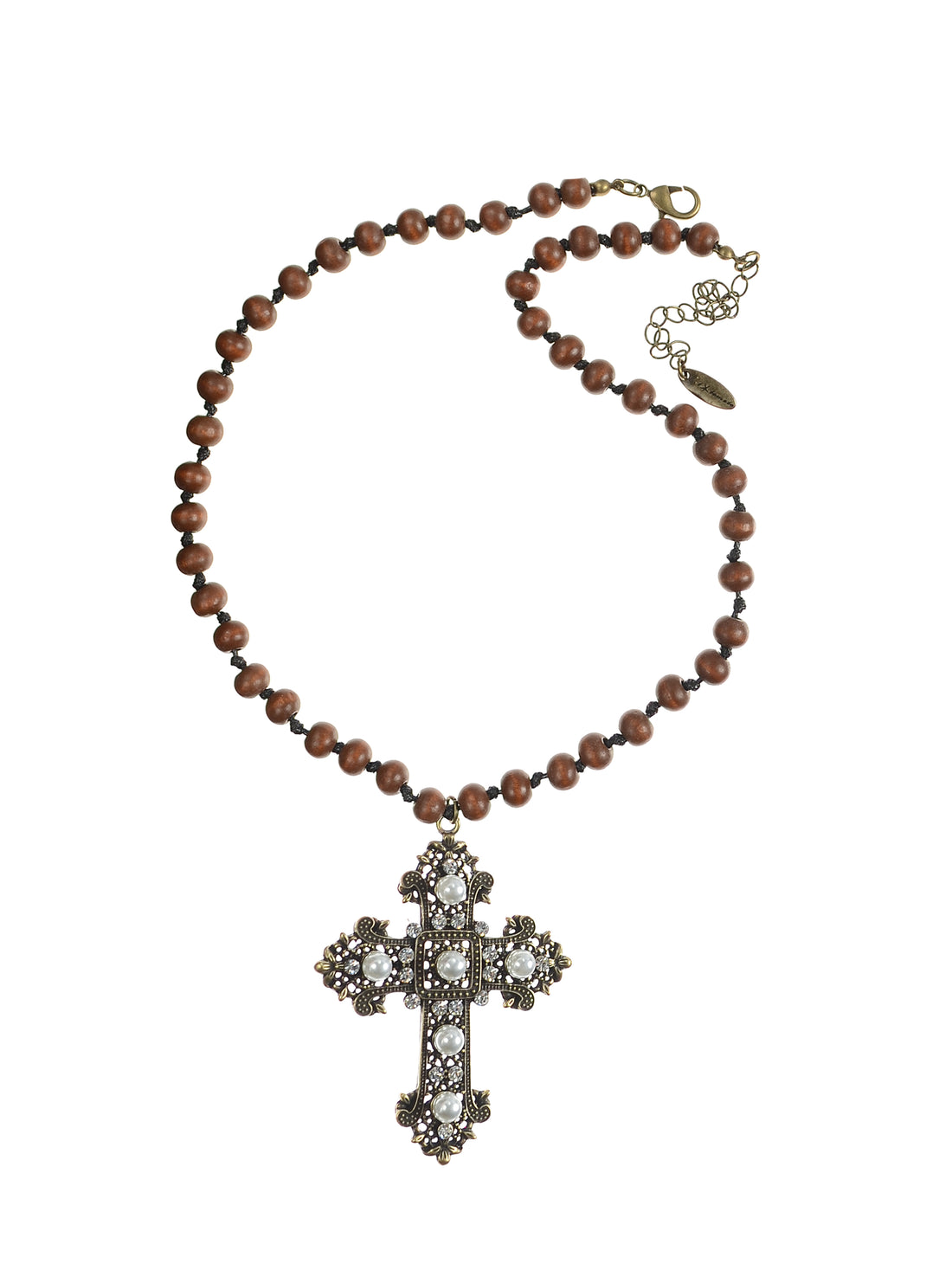 Gothic Cross Short Wooden Bead Necklace- LF921