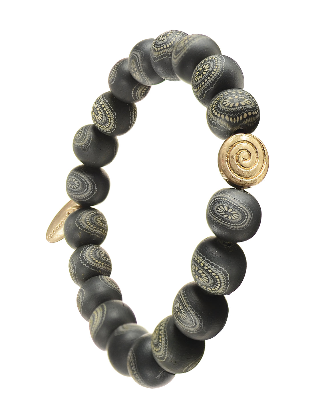 Henna Ink Style Poly Fimo Bracelet with Spiral in Ash and Gold- LF960