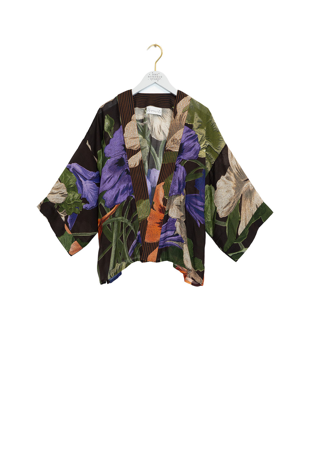 One Hundred Stars Print Short Kimono Jacket in Nasturtium Black Print - KIMNASBLK