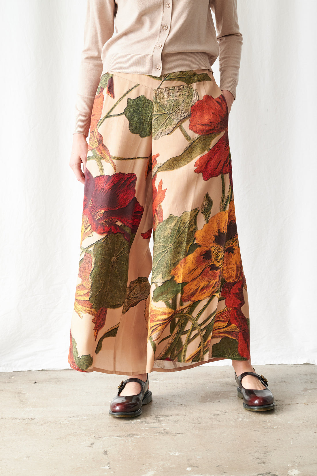 Tencel Palazzo Trousers in Nasturtium Fawn Print by One Hundred Stars