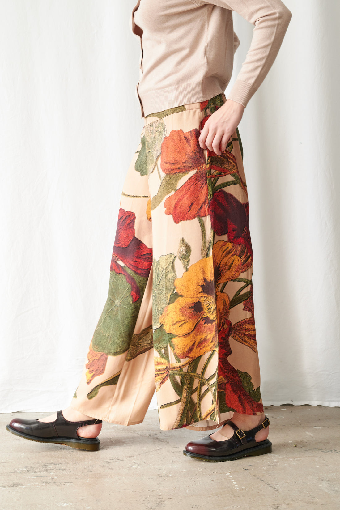 Tencel Palazzo Trousers in Nasturtium Fawn Print by One Hundred Stars