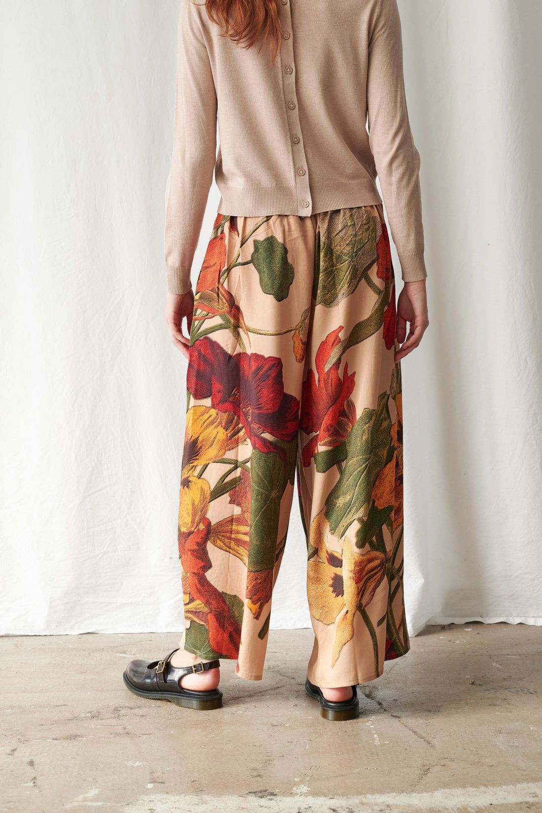 Tencel Palazzo Trousers in Nasturtium Fawn Print by One Hundred Stars
