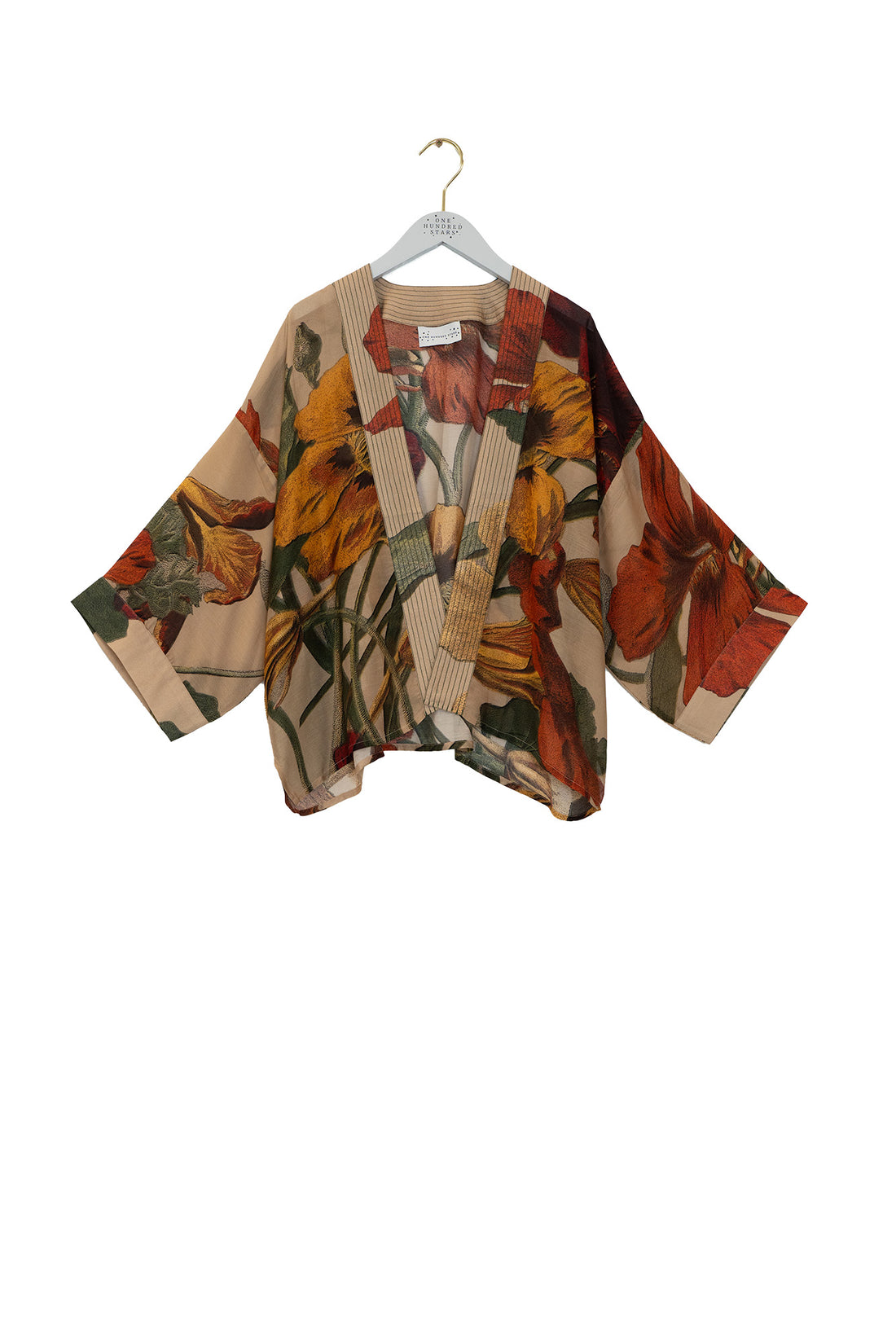 One Hundred Stars Lightweight Short Kimono in Nasturtium Fawn Print - KIMNASFAW