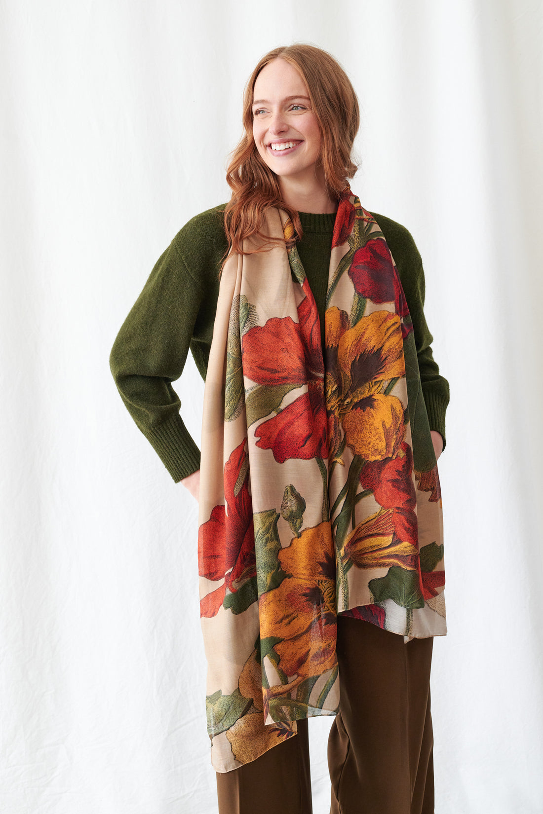 Printed Scarf in Fawn Nasturtium Print by One Hundred Stars - SCANASFAW