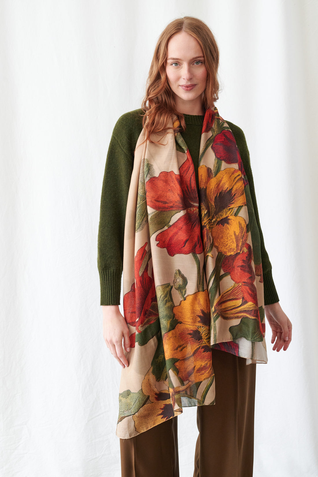 Printed Scarf in Fawn Nasturtium Print by One Hundred Stars - SCANASFAW