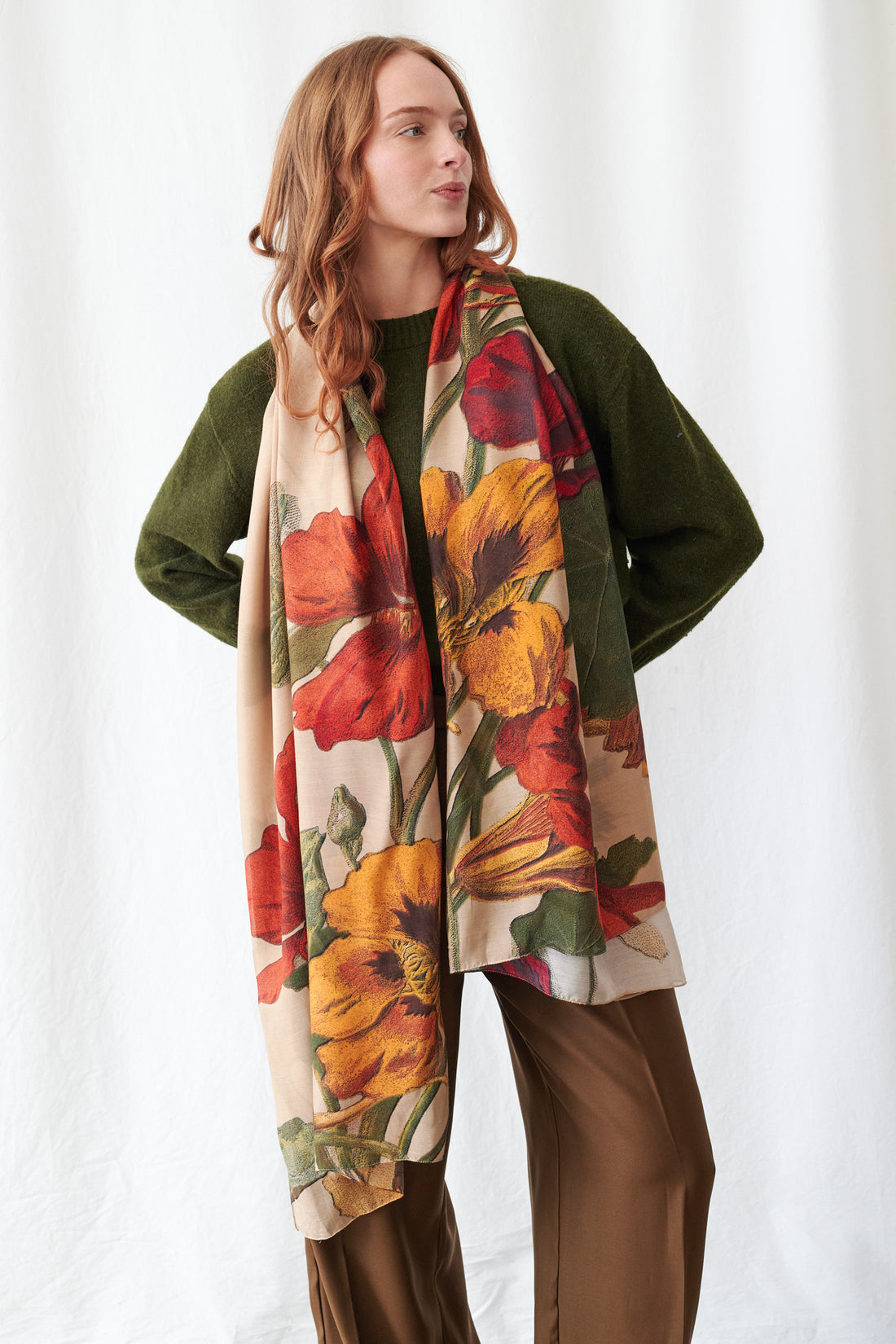 Printed Scarf in Fawn Nasturtium Print by One Hundred Stars - SCANASFAW