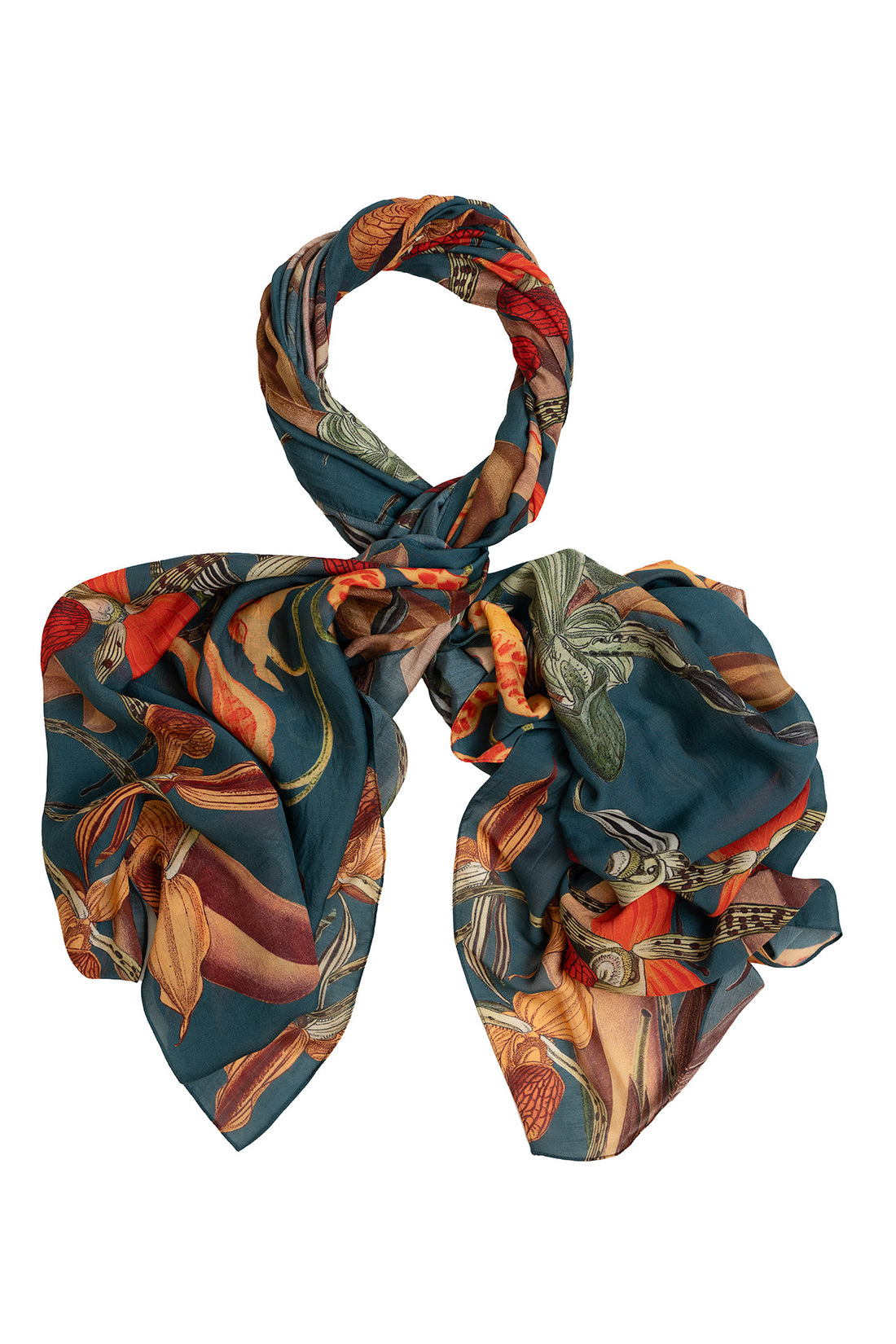 Printed Scarf in Teal Orchid Print by One Hundred Stars - WSCORCTEA