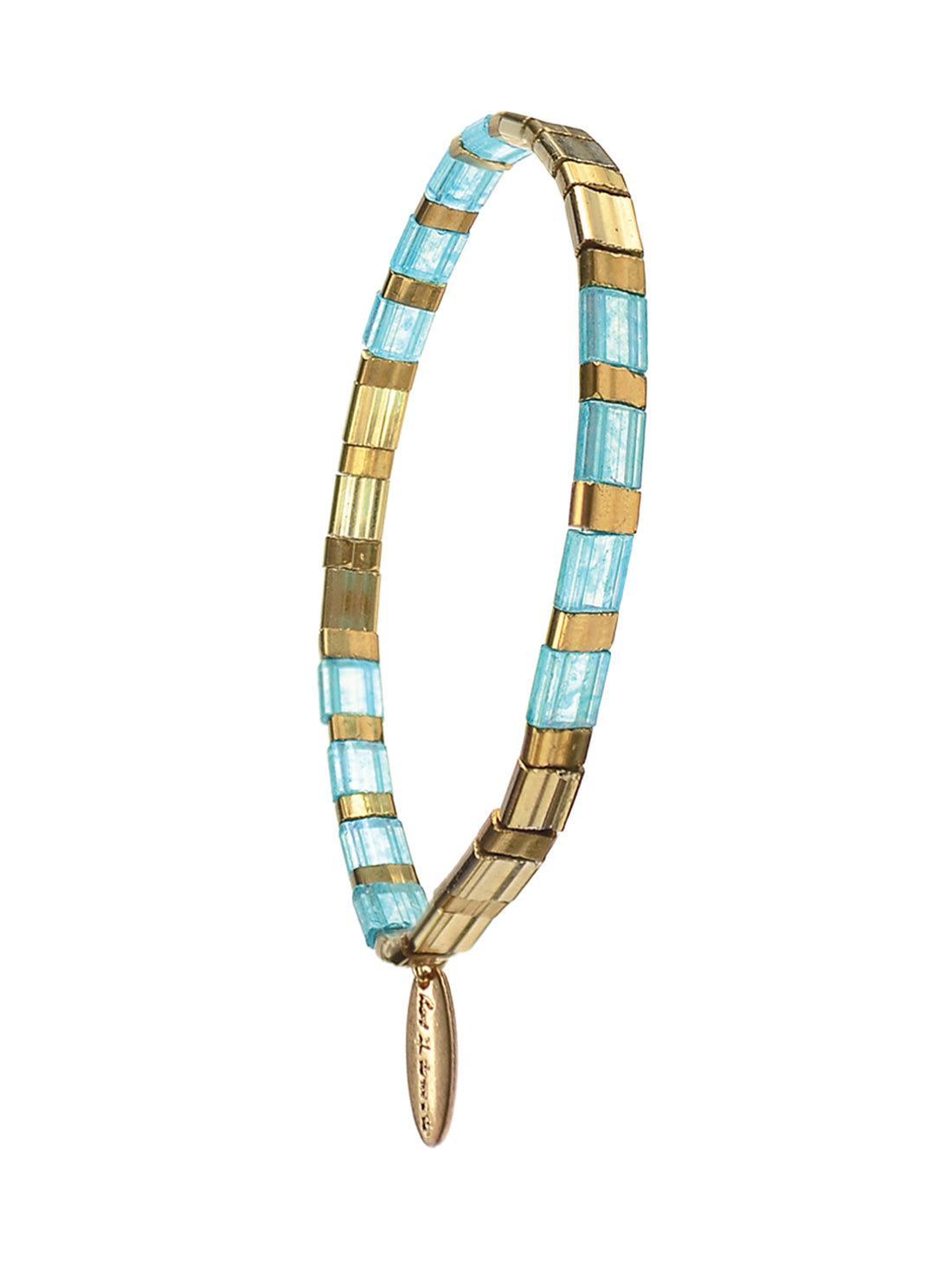 Miyuki Tile Style Glass Bead Bracelet in Turqouise and Gold - PA453