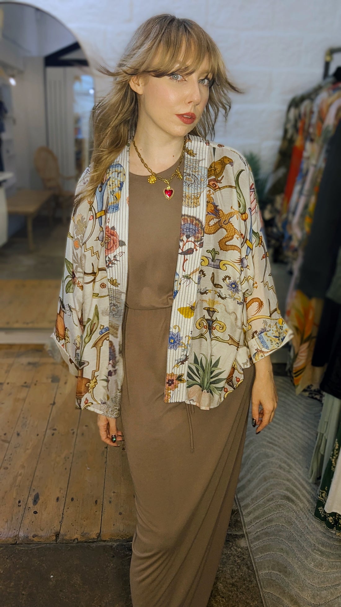 One Hundred Stars Print Short Kimono Jacket in Ivory Cornucopia Print - KIMCORIVO