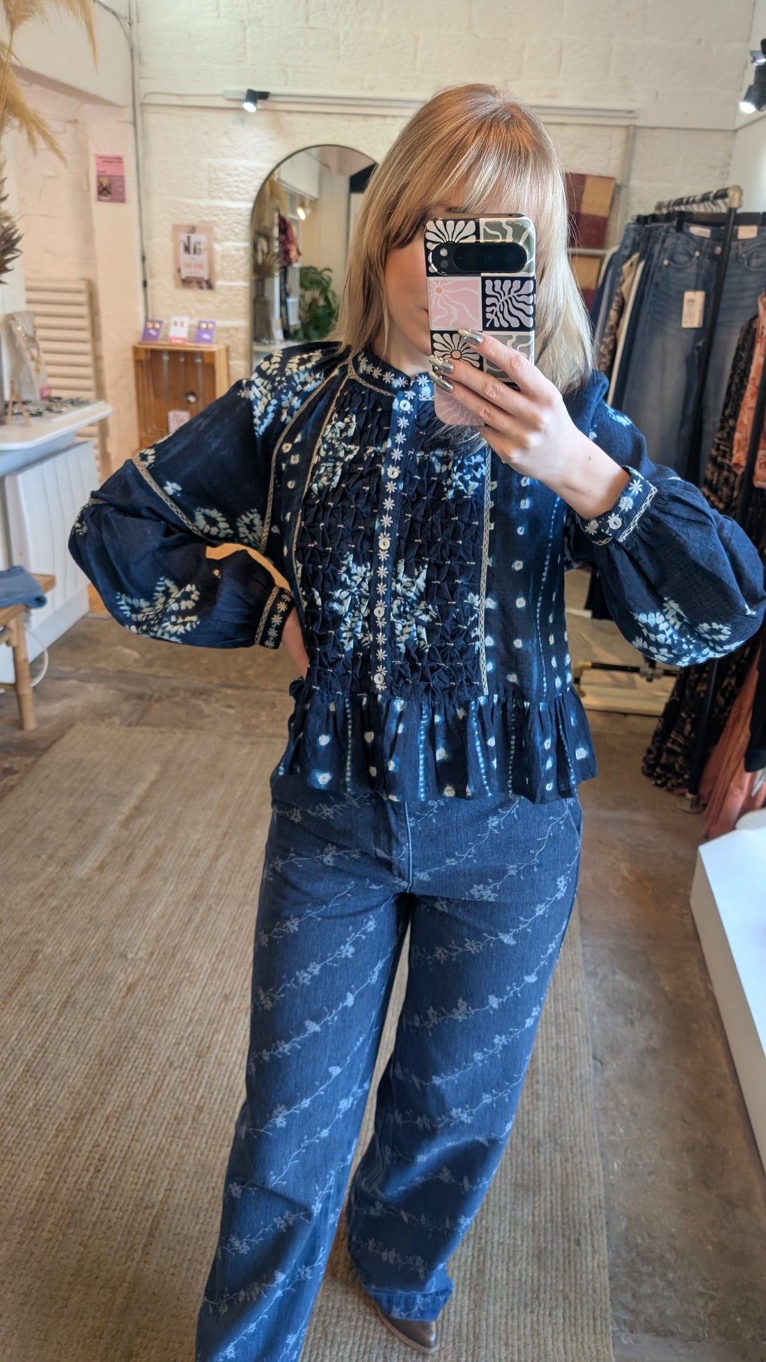SORA Blouse in Ocean Ink Shibori Dreams Print