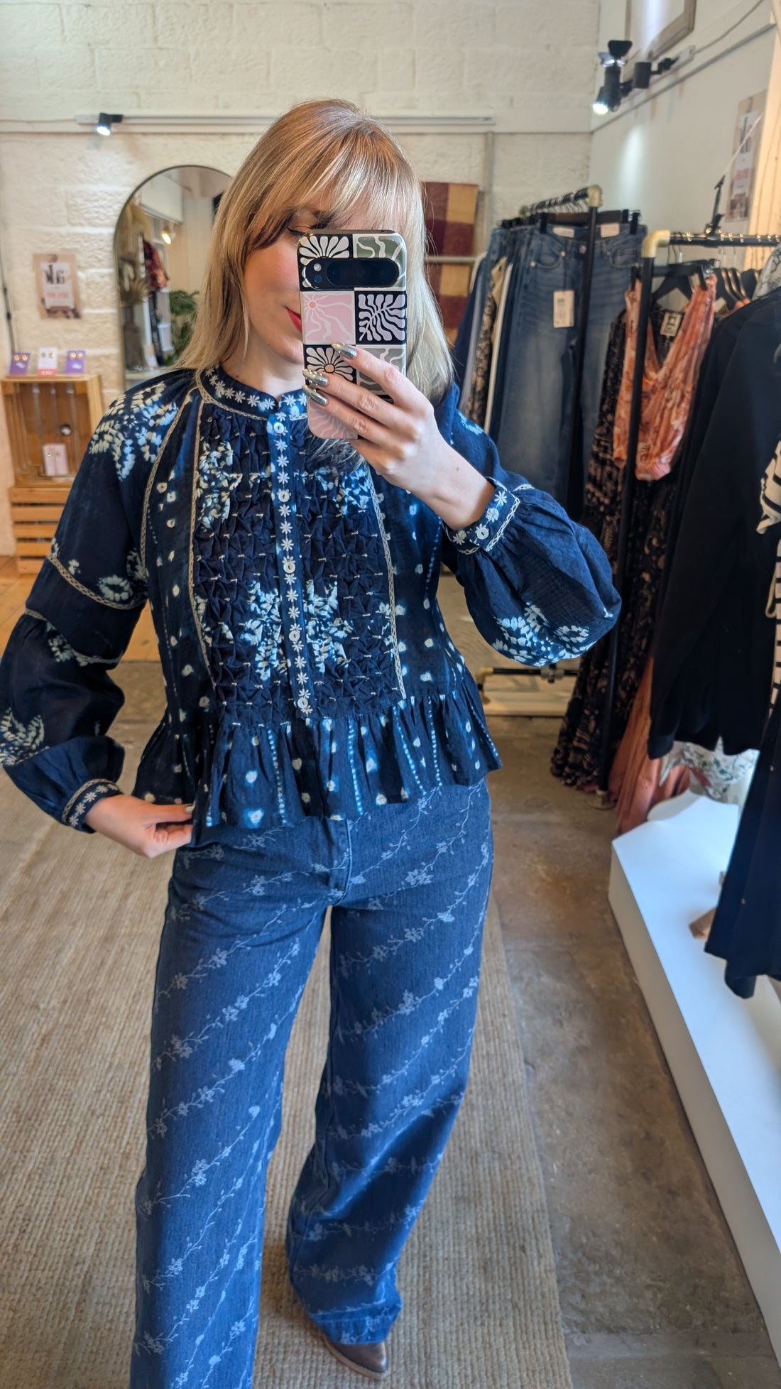 SORA Blouse in Ocean Ink Shibori Dreams Print