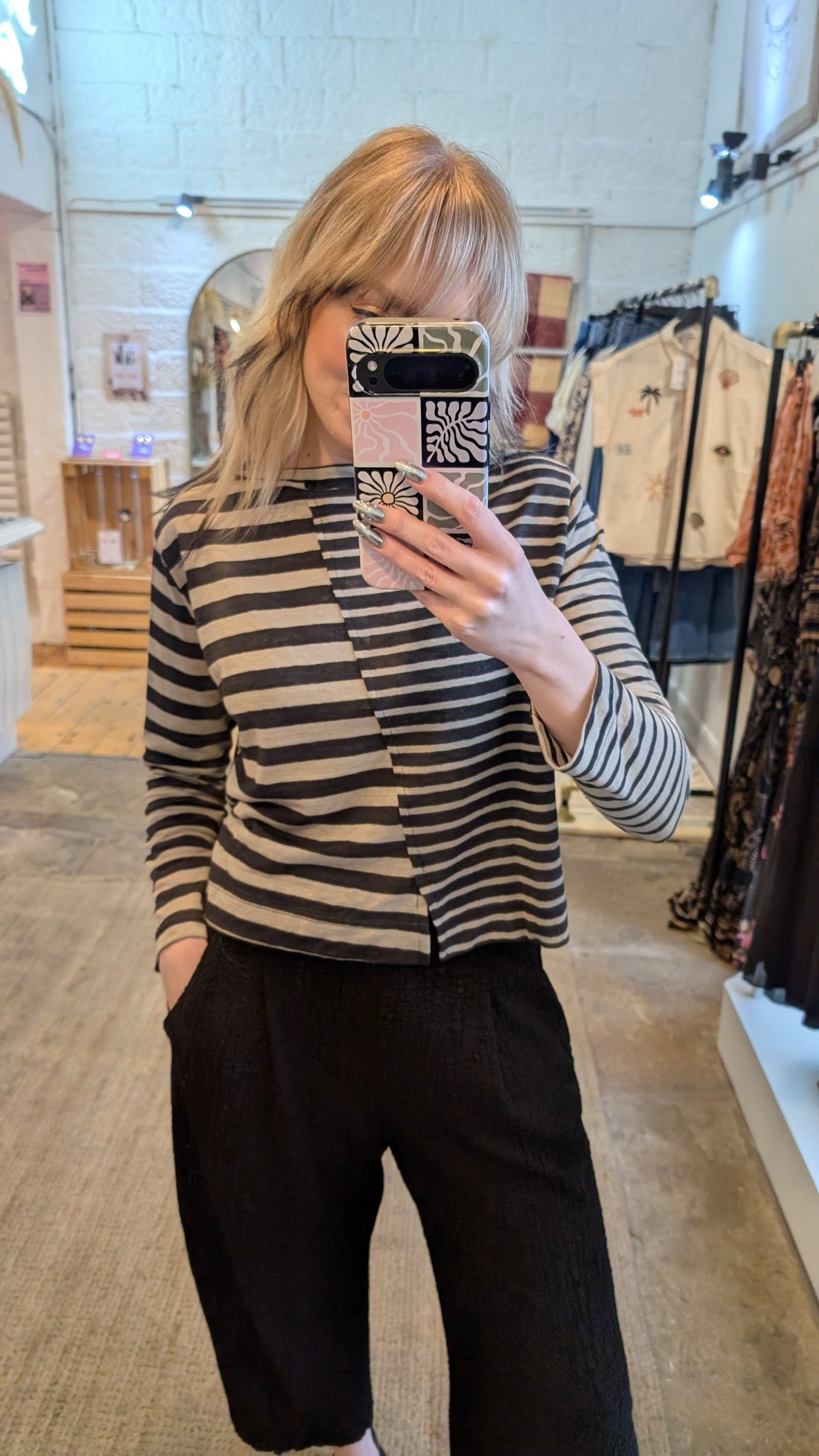 CIE Button Down Cardigan Top in Mix Stripe