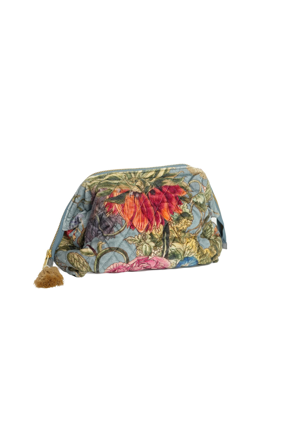 Luxe Cotton Velvet Make-up Pouch Bag by One Hundred Stars in Primula Blue - MBGPRIBLU