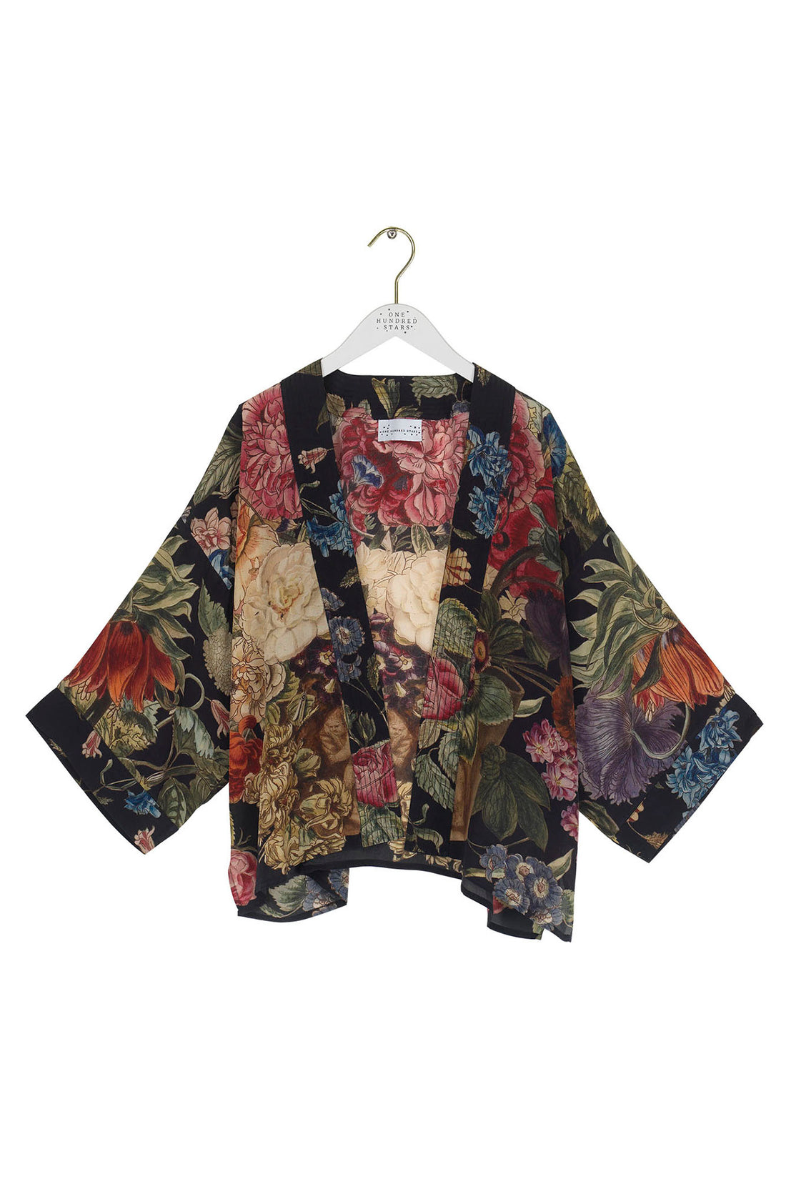 Black Primula Short Kimono in Crepe from The Black Collection by One Hundred Stars - CKMPRIBLK