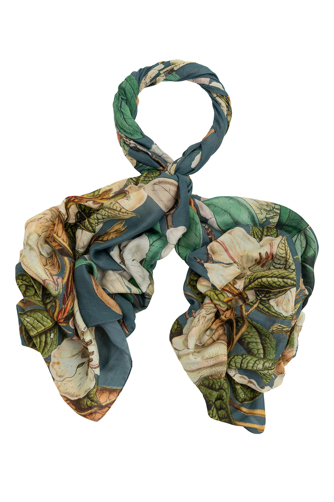 Printed Scarf in Blue Rhodoleia Print by One Hundred Stars - SCARHOBLU