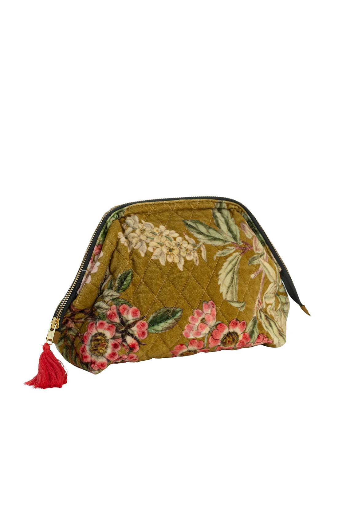 Luxe Cotton Velvet Make-up Pouch Bag by One Hundred Stars in Rhodoleia Gold Print - MBGRHOGLD