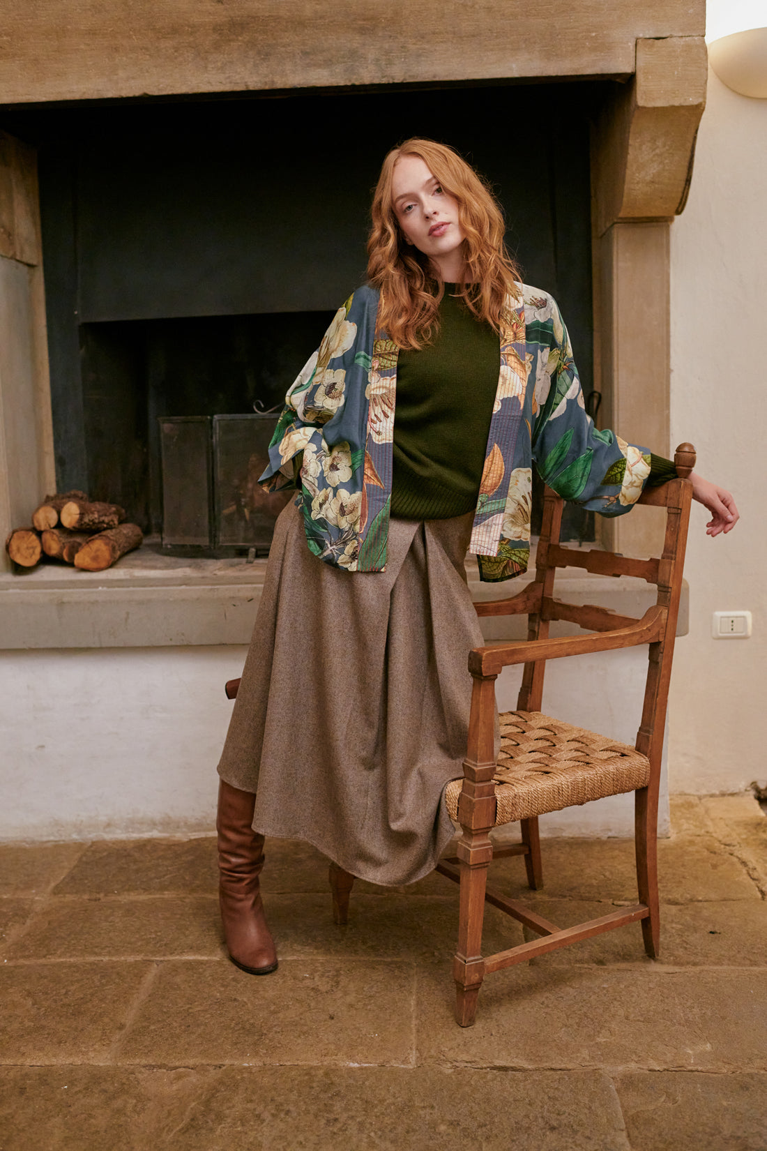 One Hundred Stars Lightweight Short Kimono in Rhodoliea Blue Print - KIMRHOBLU
