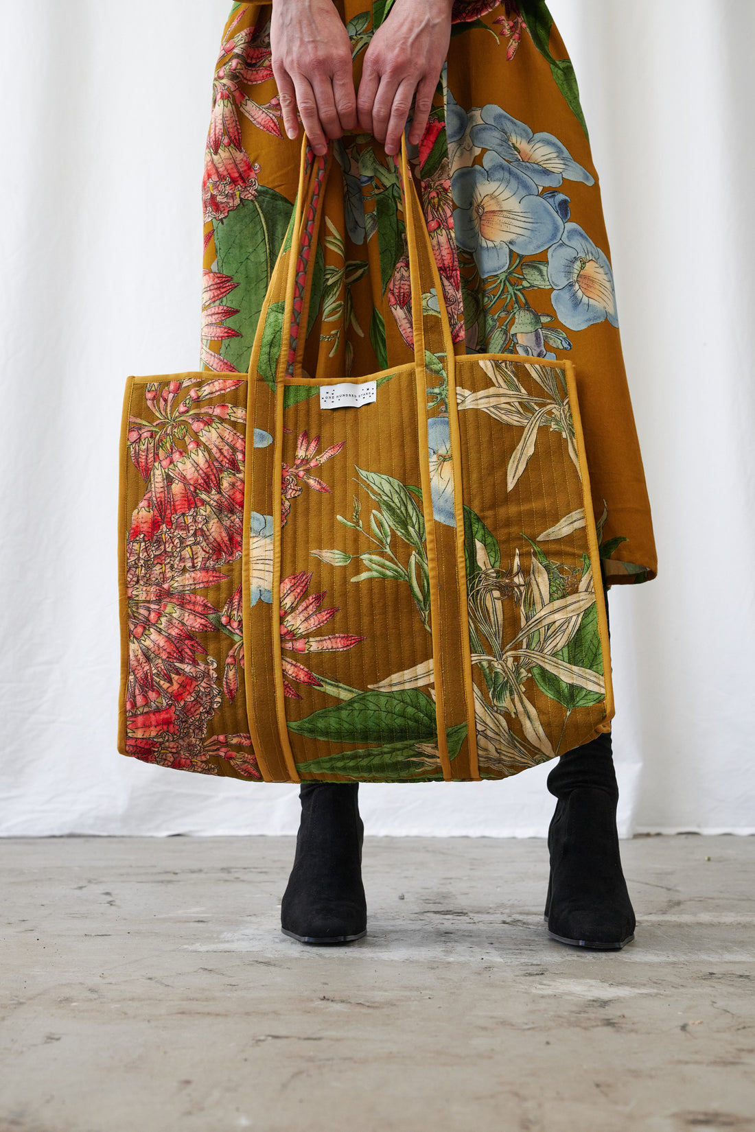 One Hundred Stars Large Quilted Velvet Bag in Rhodoleia Gold - CTBRHOGLD