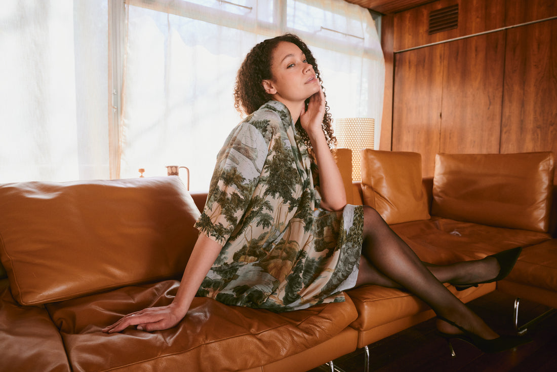 One Hundred Stars Luxe Crepe Rachel Dress in Rivers and Trees Print - DRBRVTNAT